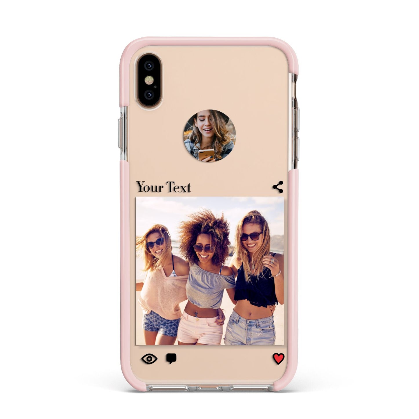 Social Media Photo Apple iPhone Xs Max Impact Case Pink Edge on Gold Phone