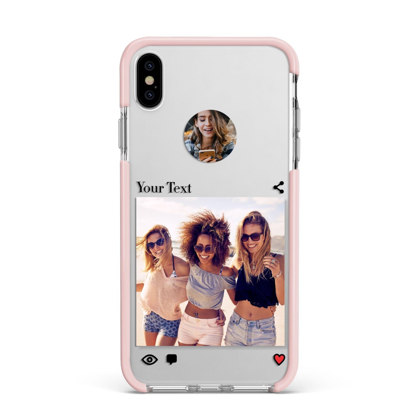 Social Media Photo Apple iPhone Xs Max Impact Case Pink Edge on Silver Phone