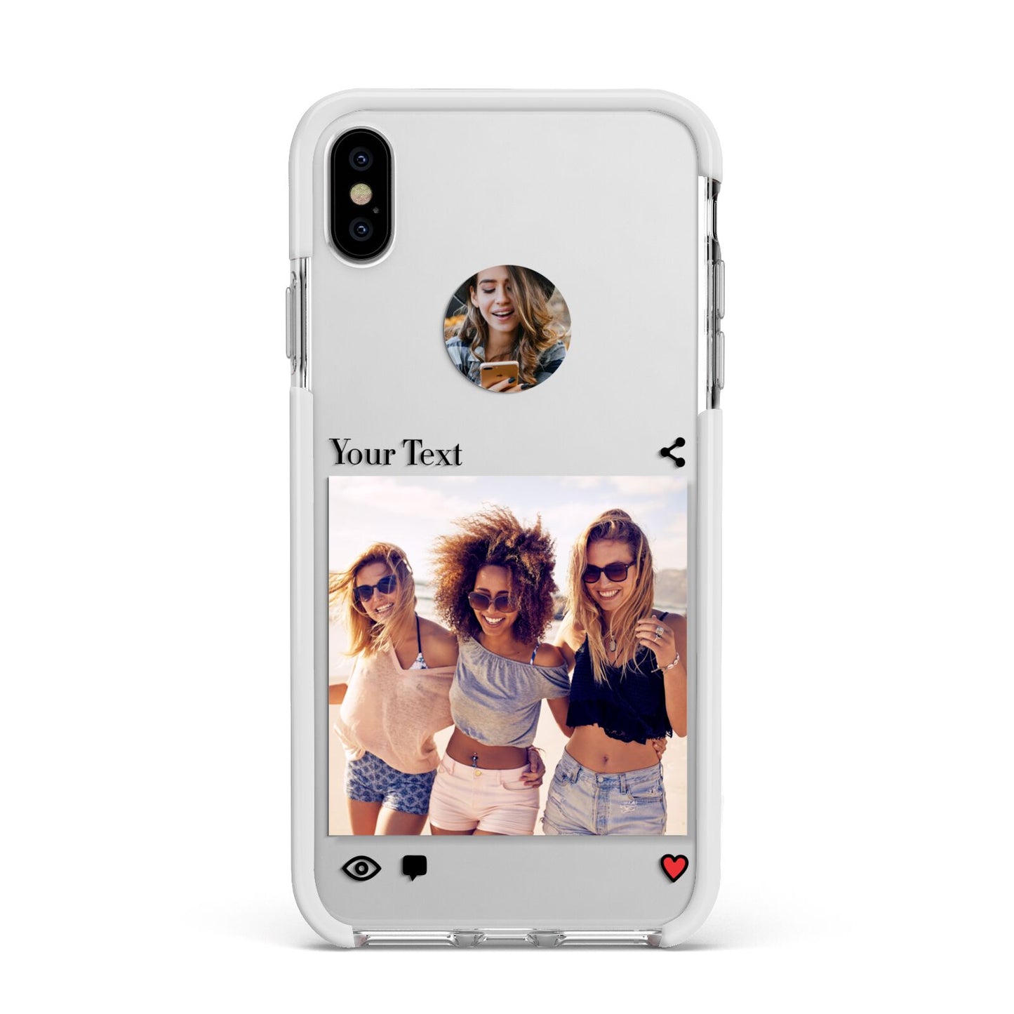 Social Media Photo Apple iPhone Xs Max Impact Case White Edge on Silver Phone