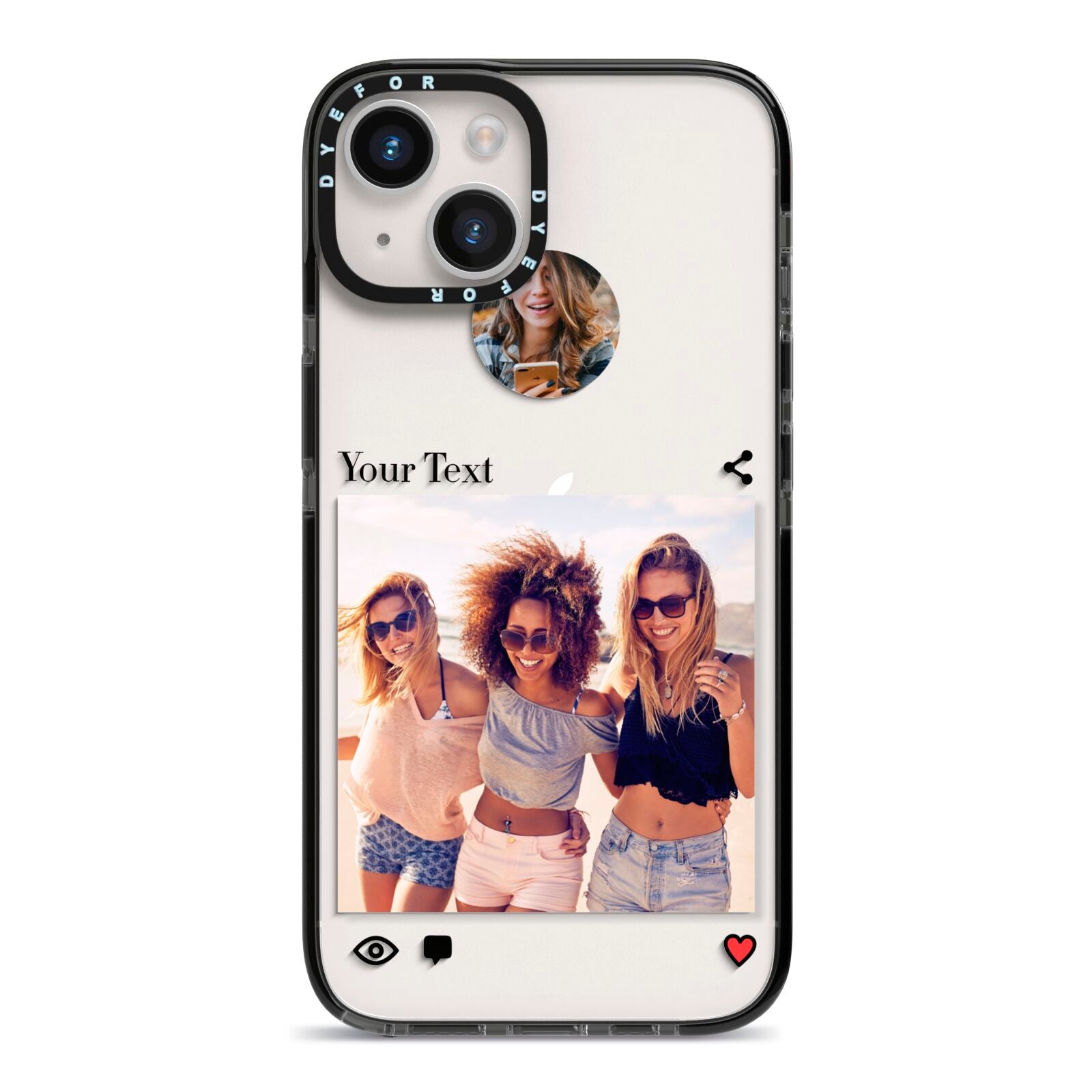 Social Media Photo iPhone 14 Black Impact Case on Silver phone