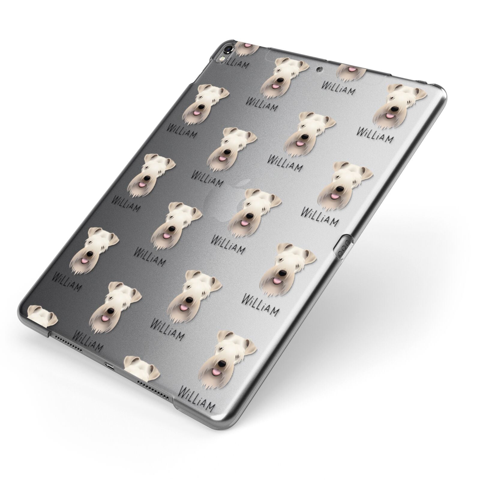 Soft Coated Wheaten Terrier Icon with Name Apple iPad Case on Grey iPad Side View