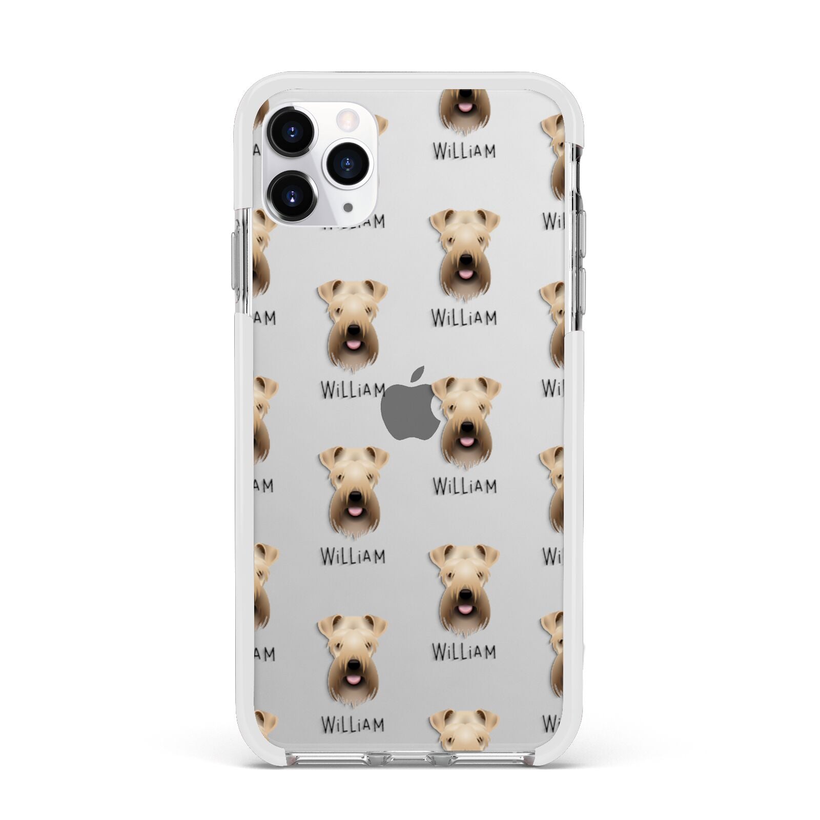 Soft Coated Wheaten Terrier Icon with Name Apple iPhone 11 Pro Max in Silver with White Impact Case
