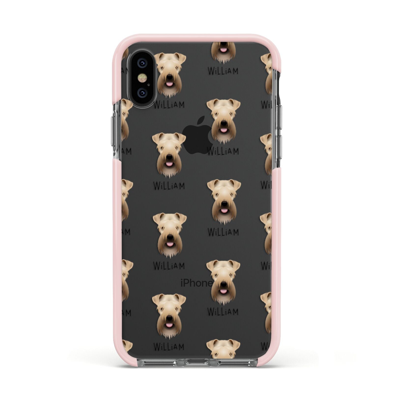 Soft Coated Wheaten Terrier Icon with Name Apple iPhone Xs Impact Case Pink Edge on Black Phone