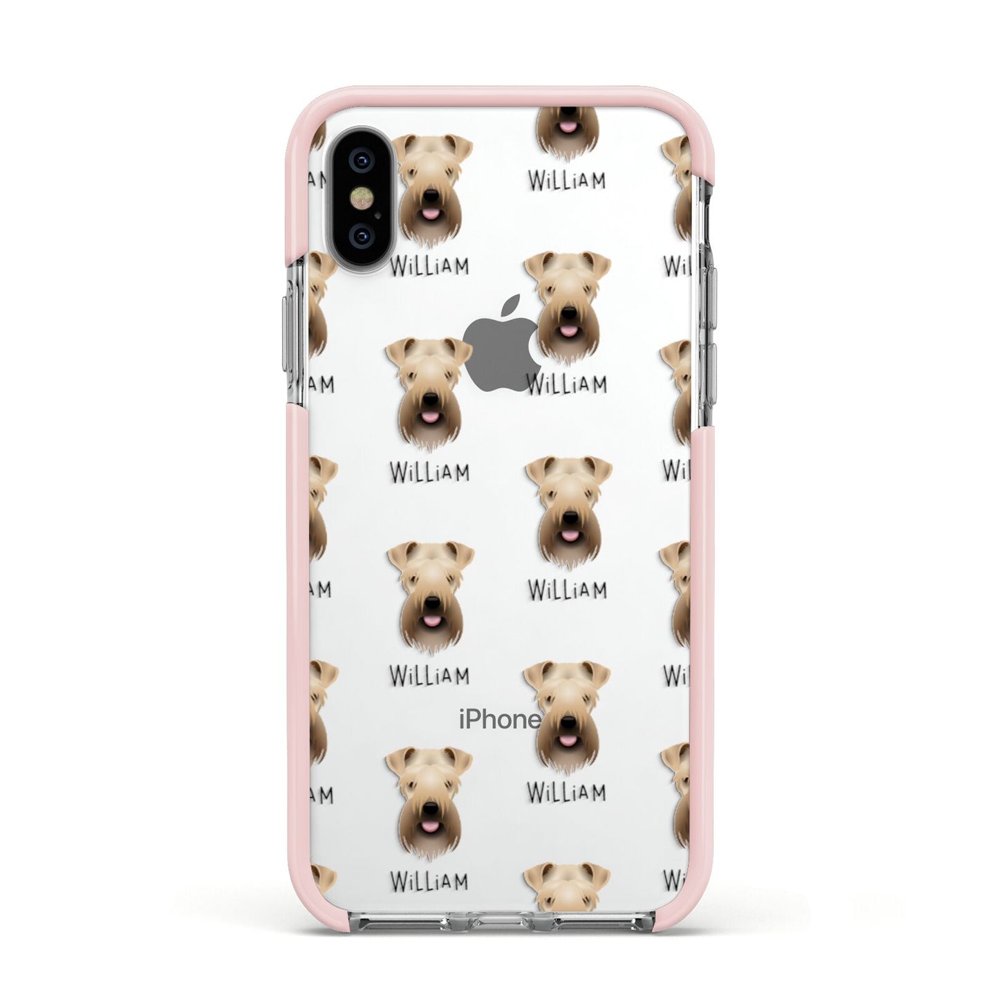 Soft Coated Wheaten Terrier Icon with Name Apple iPhone Xs Impact Case Pink Edge on Silver Phone
