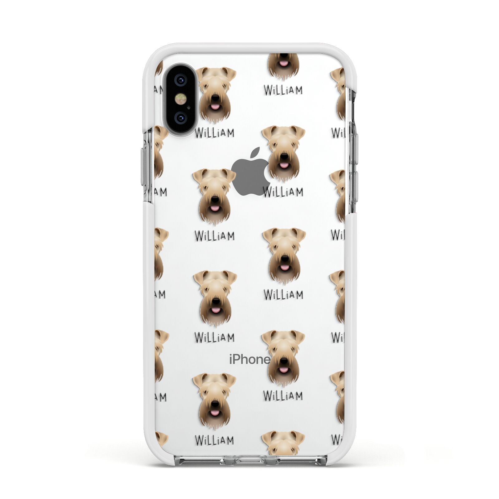 Soft Coated Wheaten Terrier Icon with Name Apple iPhone Xs Impact Case White Edge on Silver Phone