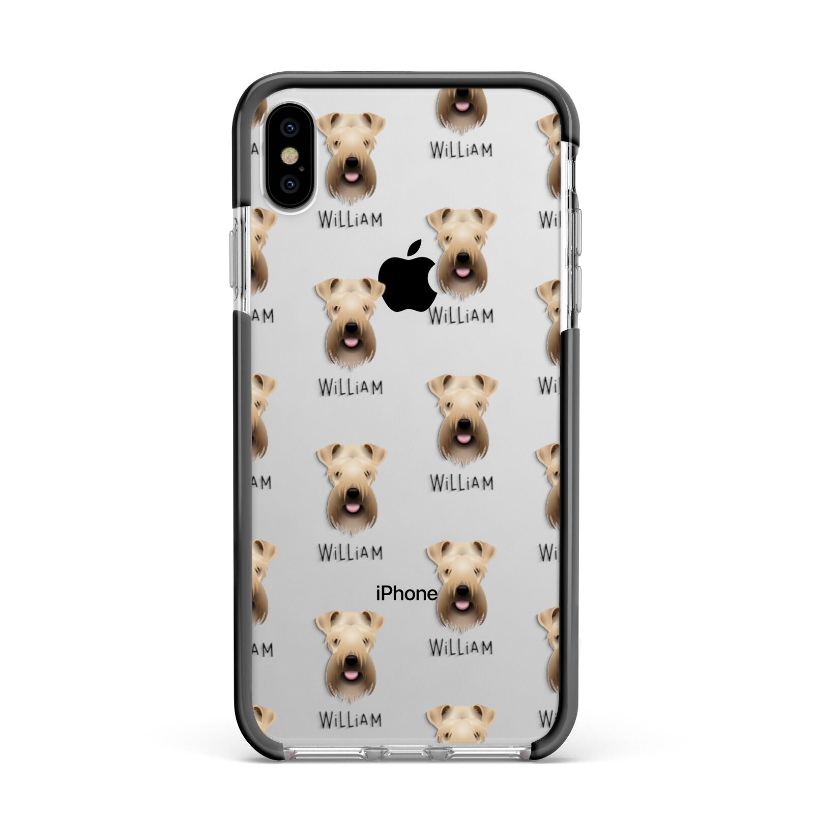 Soft Coated Wheaten Terrier Icon with Name Apple iPhone Xs Max Impact Case Black Edge on Silver Phone