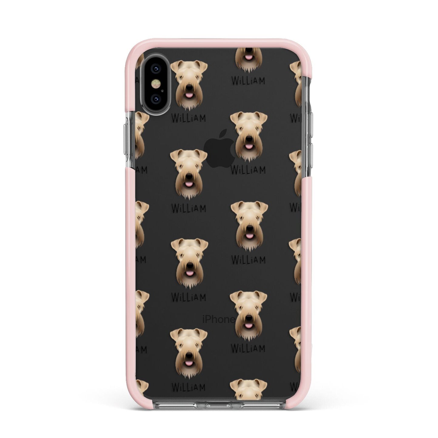 Soft Coated Wheaten Terrier Icon with Name Apple iPhone Xs Max Impact Case Pink Edge on Black Phone