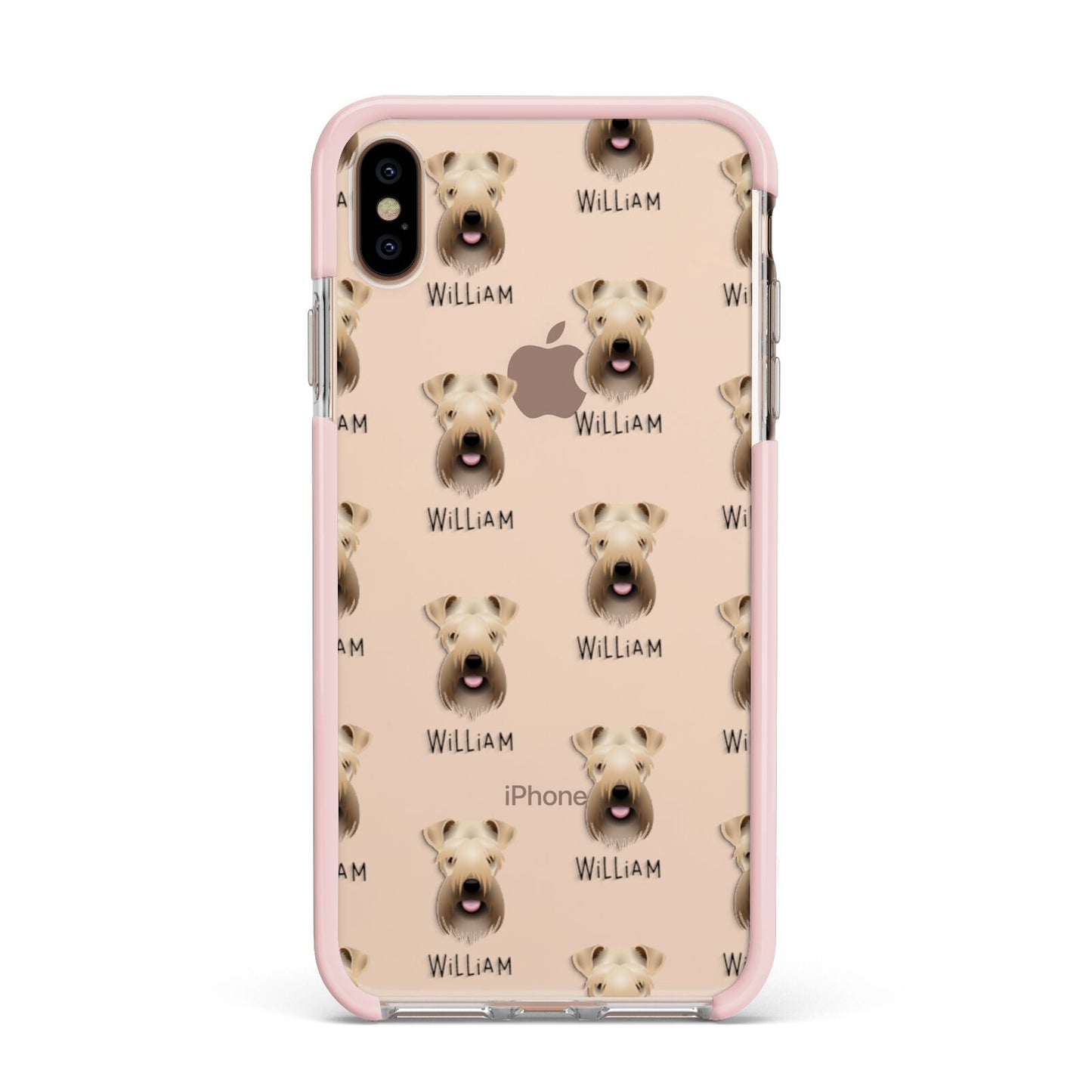 Soft Coated Wheaten Terrier Icon with Name Apple iPhone Xs Max Impact Case Pink Edge on Gold Phone