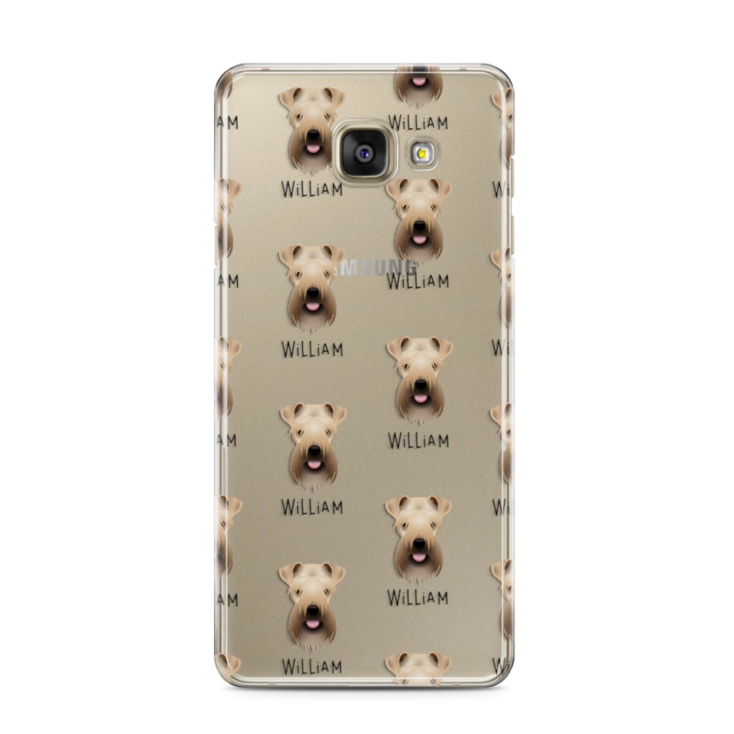 Soft Coated Wheaten Terrier Icon with Name Samsung Galaxy A3 2016 Case on gold phone