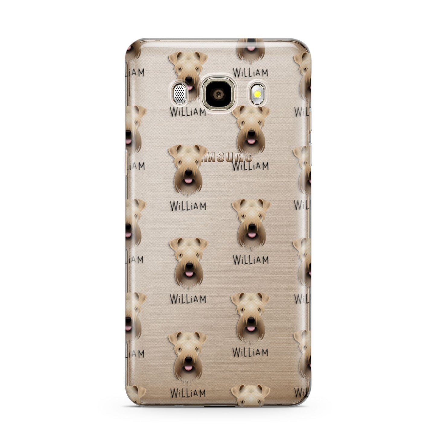 Soft Coated Wheaten Terrier Icon with Name Samsung Galaxy J7 2016 Case on gold phone