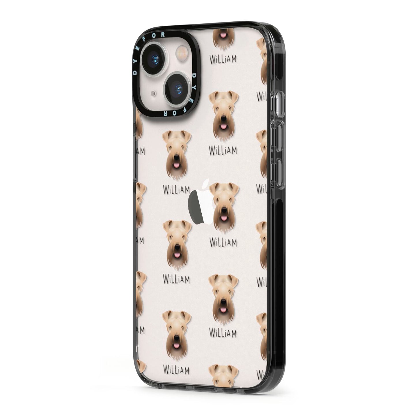 Soft Coated Wheaten Terrier Icon with Name iPhone 13 Black Impact Case Side Angle on Silver phone