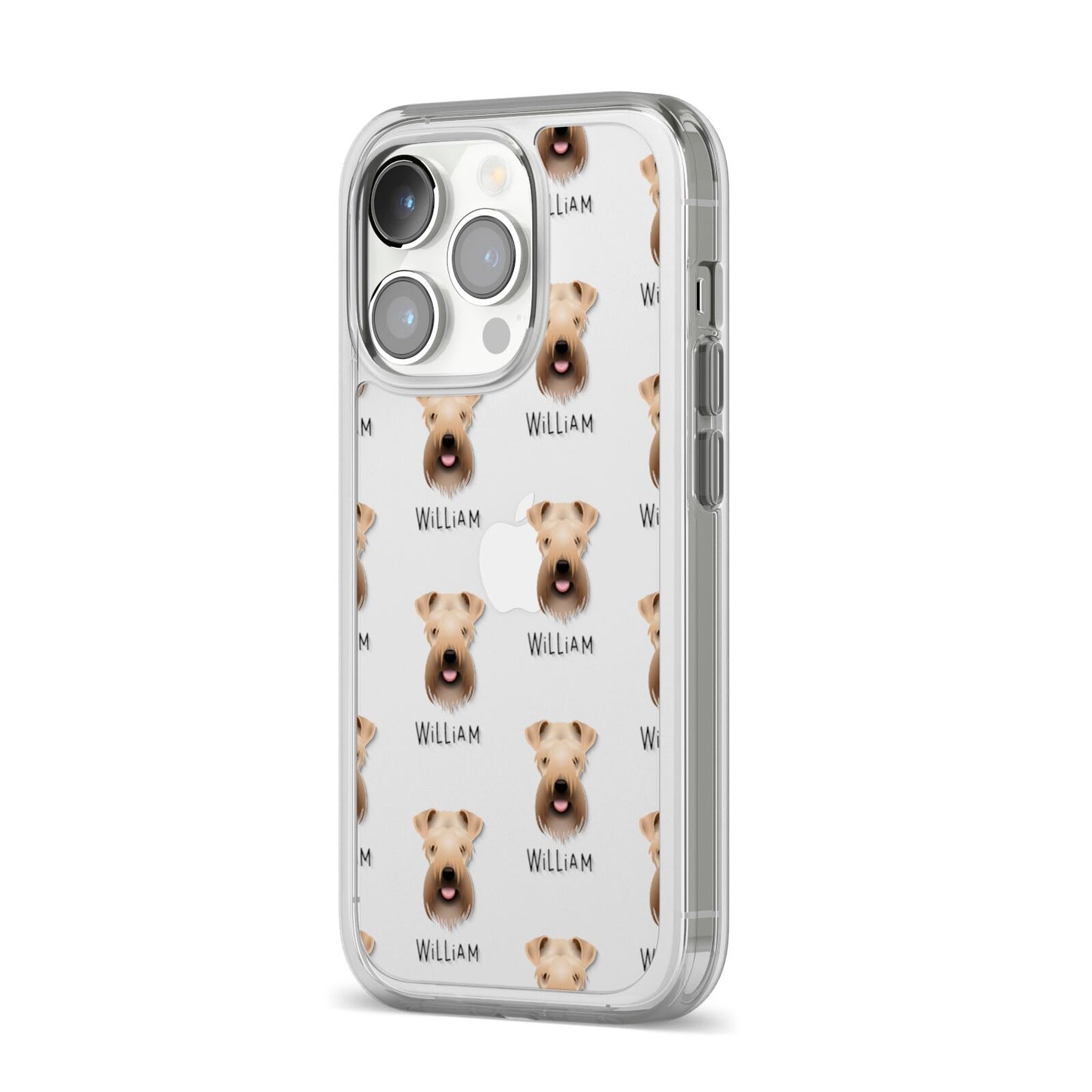 Soft Coated Wheaten Terrier Icon with Name iPhone 14 Pro Clear Tough Case Silver Angled Image