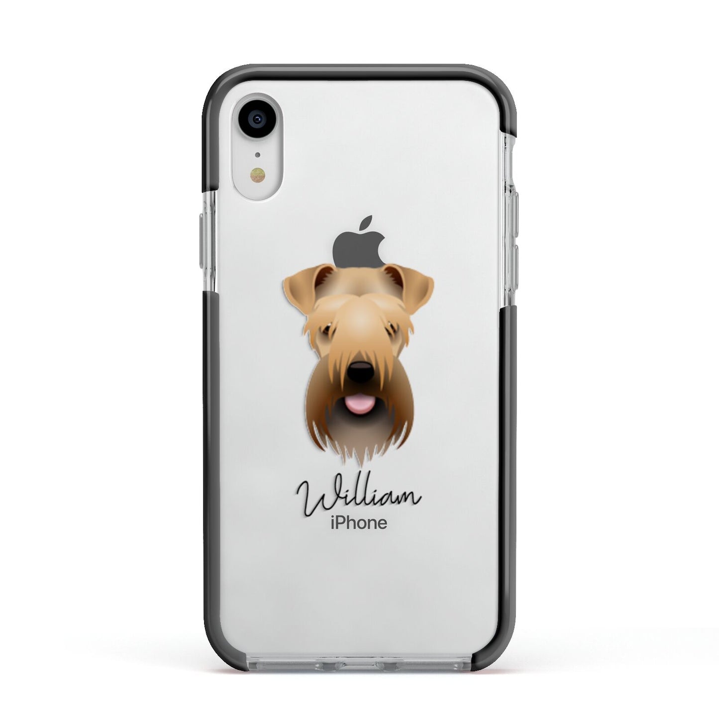 Soft Coated Wheaten Terrier Personalised Apple iPhone XR Impact Case Black Edge on Silver Phone