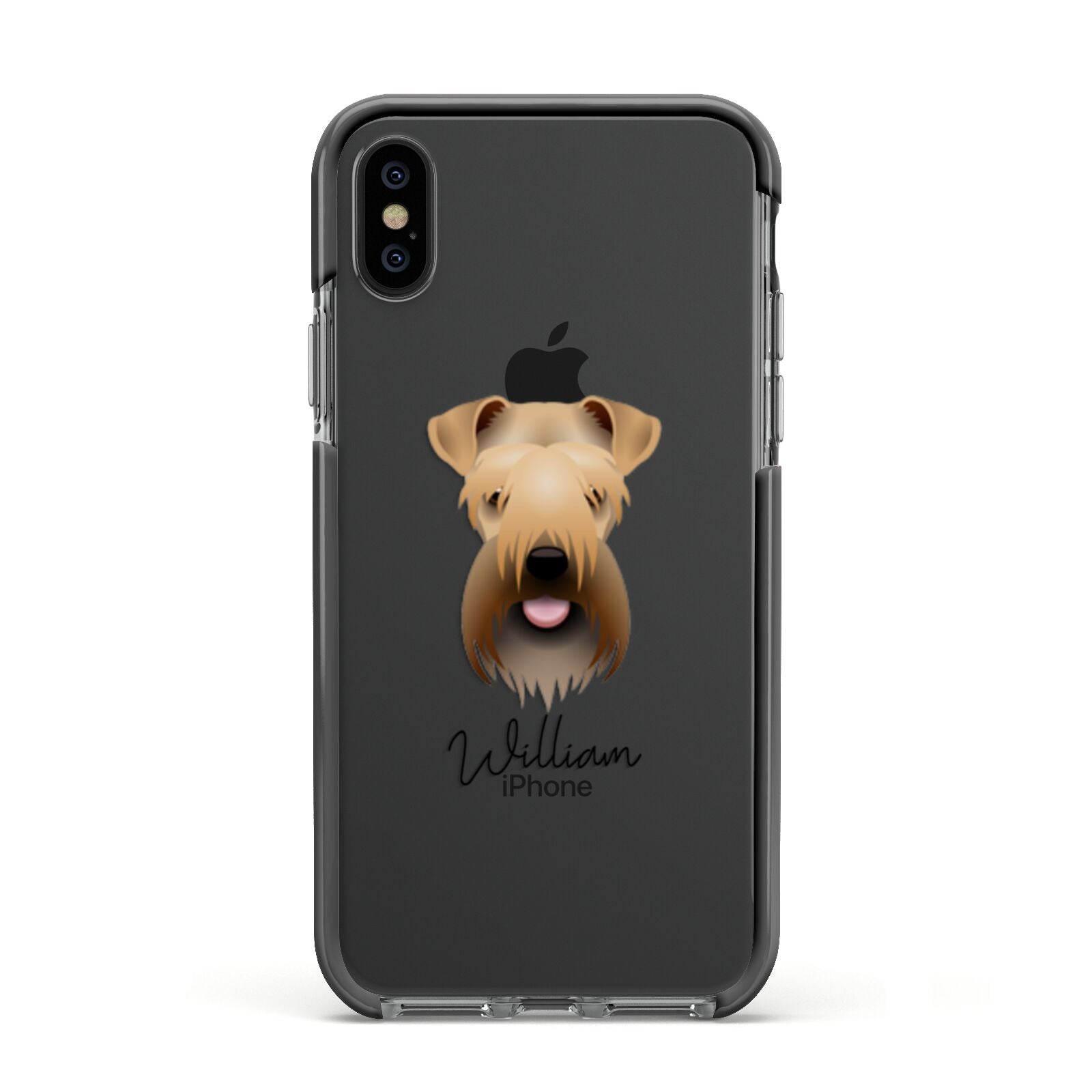 Soft Coated Wheaten Terrier Personalised Apple iPhone Xs Impact Case Black Edge on Black Phone