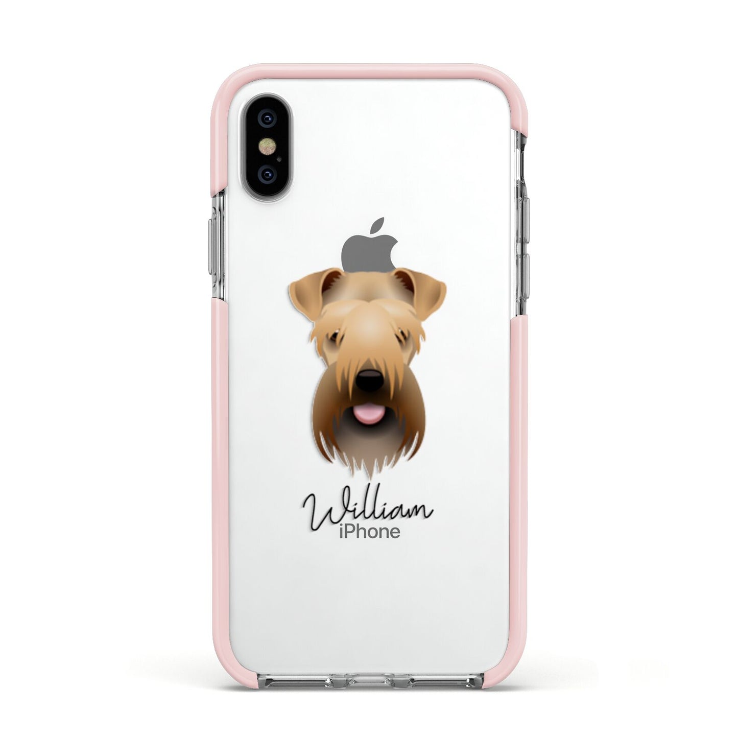 Soft Coated Wheaten Terrier Personalised Apple iPhone Xs Impact Case Pink Edge on Silver Phone