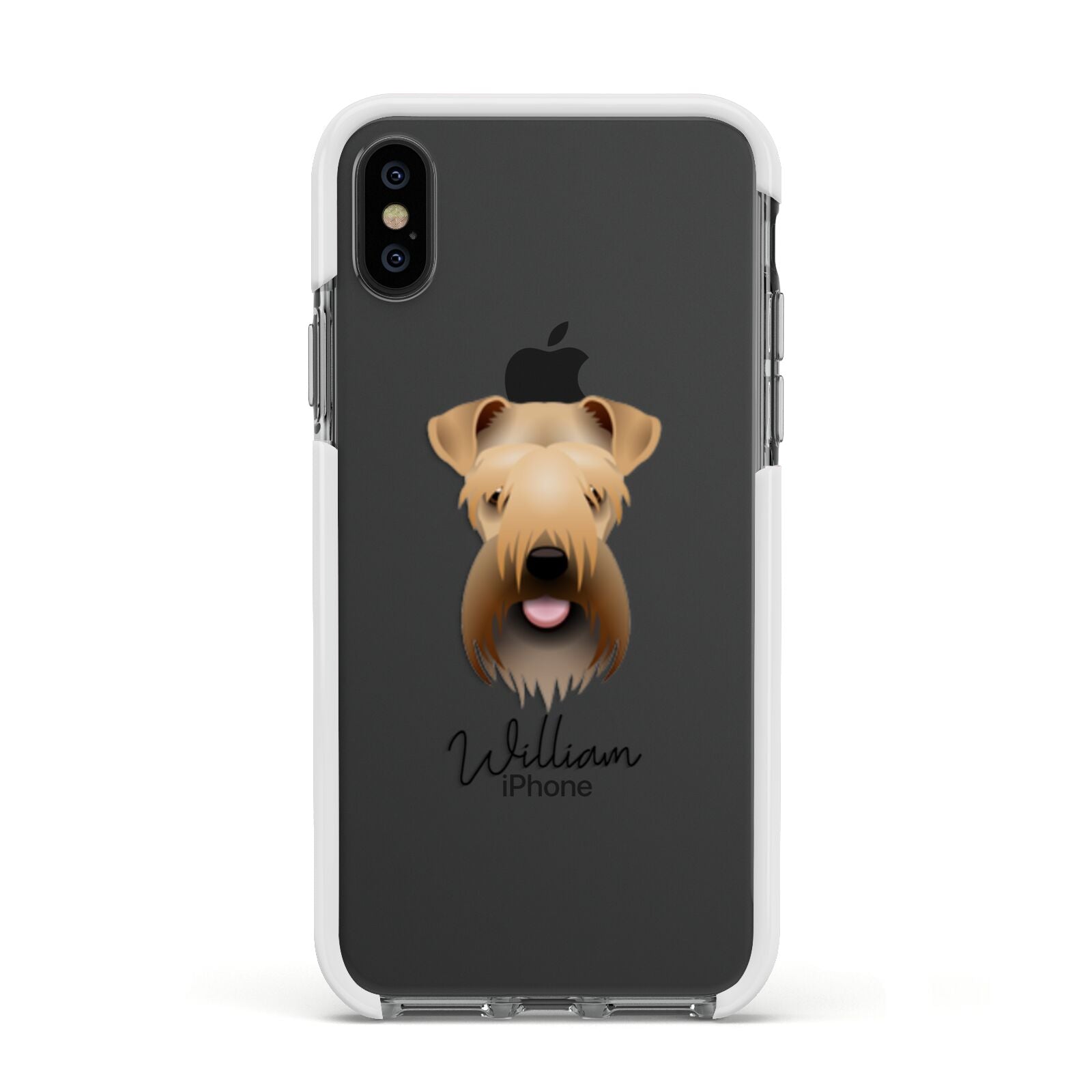 Soft Coated Wheaten Terrier Personalised Apple iPhone Xs Impact Case White Edge on Black Phone