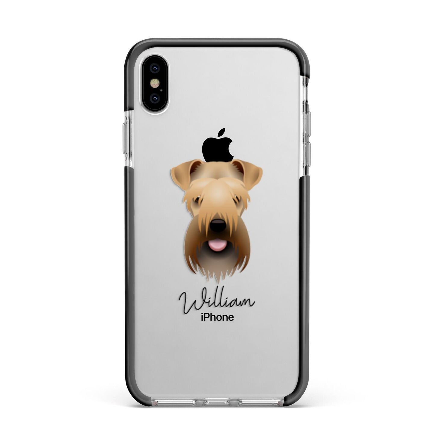 Soft Coated Wheaten Terrier Personalised Apple iPhone Xs Max Impact Case Black Edge on Silver Phone