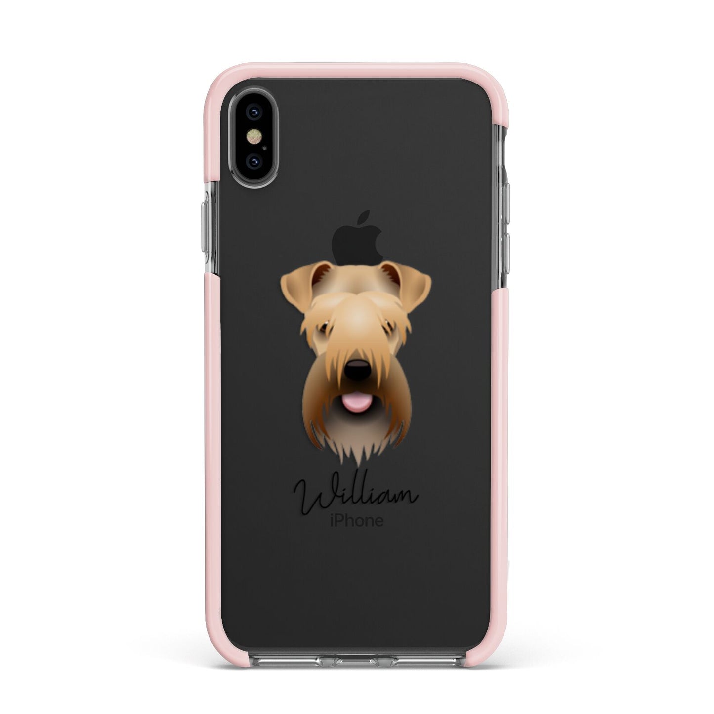 Soft Coated Wheaten Terrier Personalised Apple iPhone Xs Max Impact Case Pink Edge on Black Phone