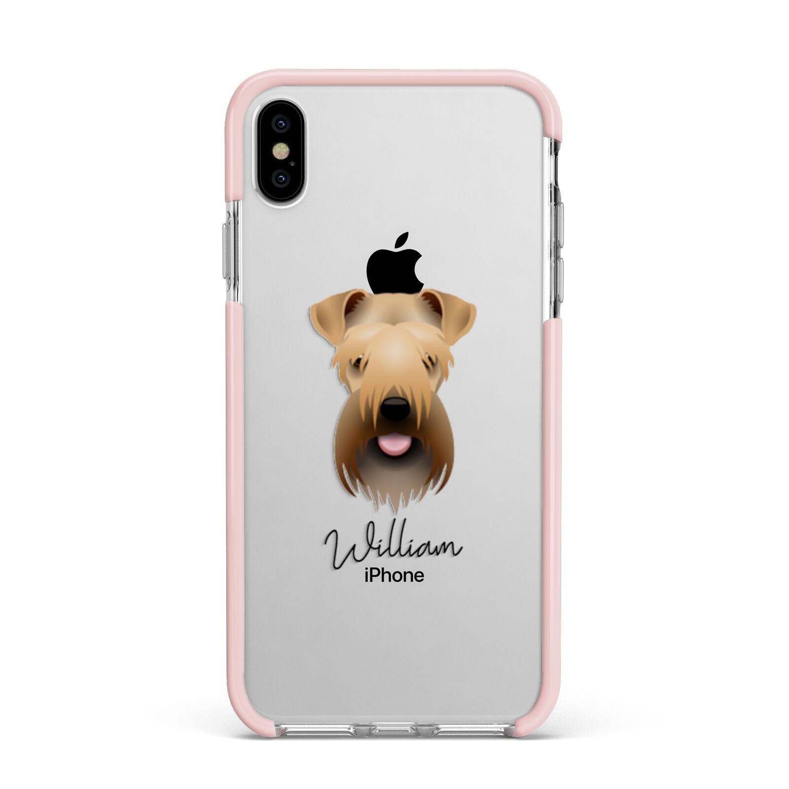 Soft Coated Wheaten Terrier Personalised Apple iPhone Xs Max Impact Case Pink Edge on Silver Phone