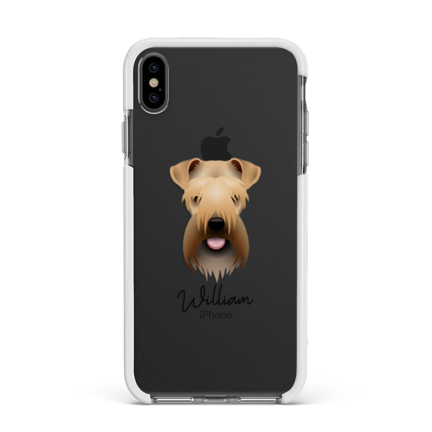 Soft Coated Wheaten Terrier Personalised Apple iPhone Xs Max Impact Case White Edge on Black Phone