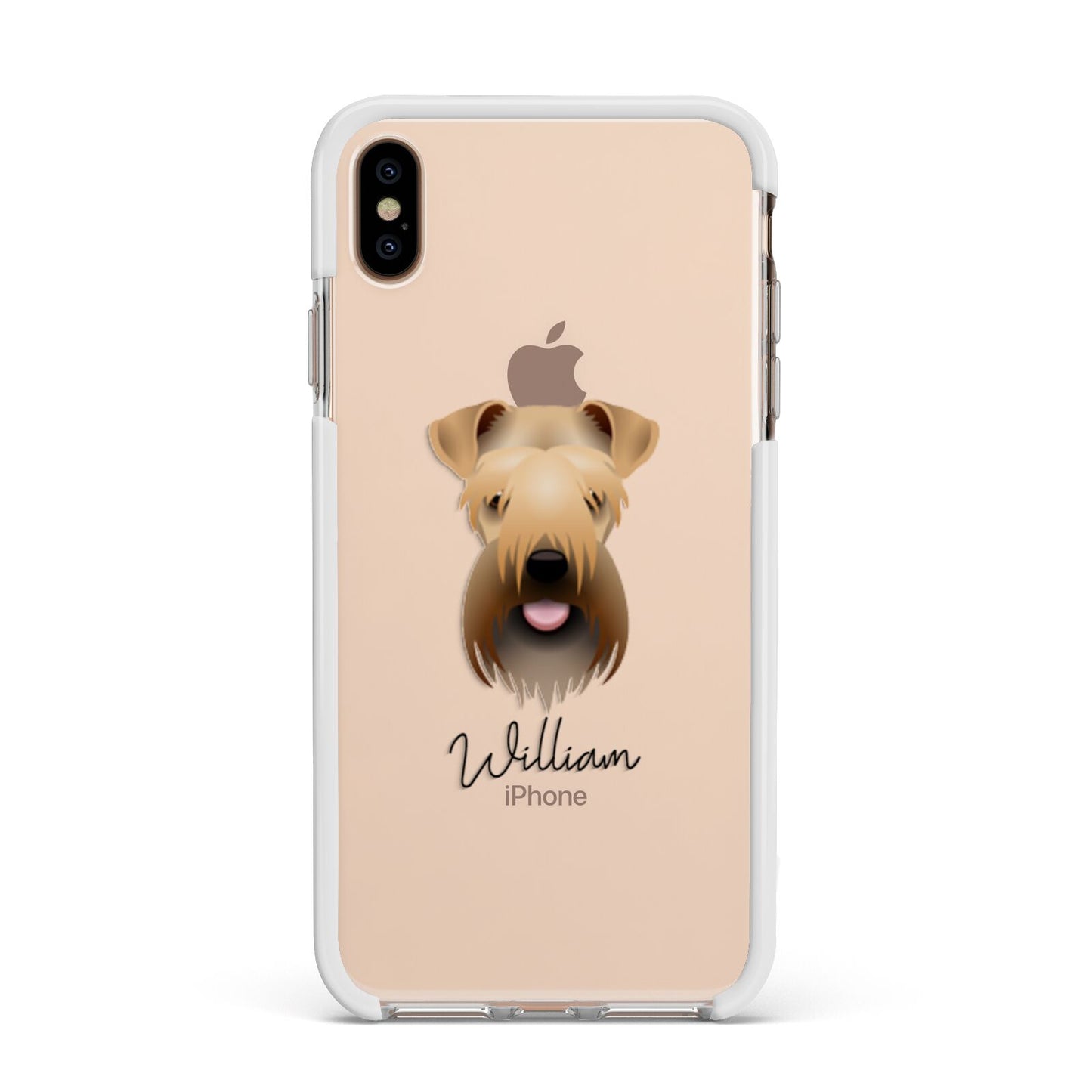 Soft Coated Wheaten Terrier Personalised Apple iPhone Xs Max Impact Case White Edge on Gold Phone