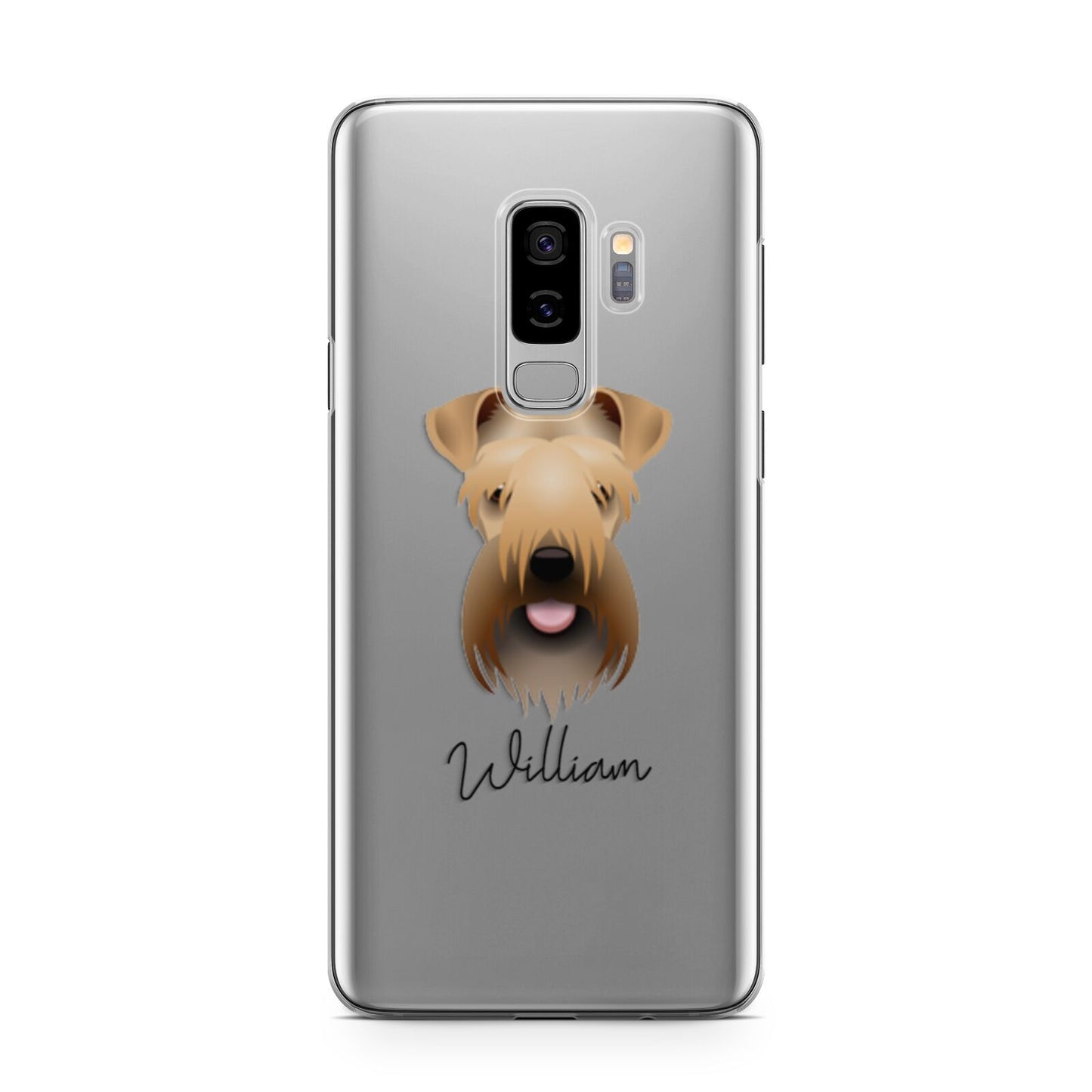 Soft Coated Wheaten Terrier Personalised Samsung Galaxy S9 Plus Case on Silver phone