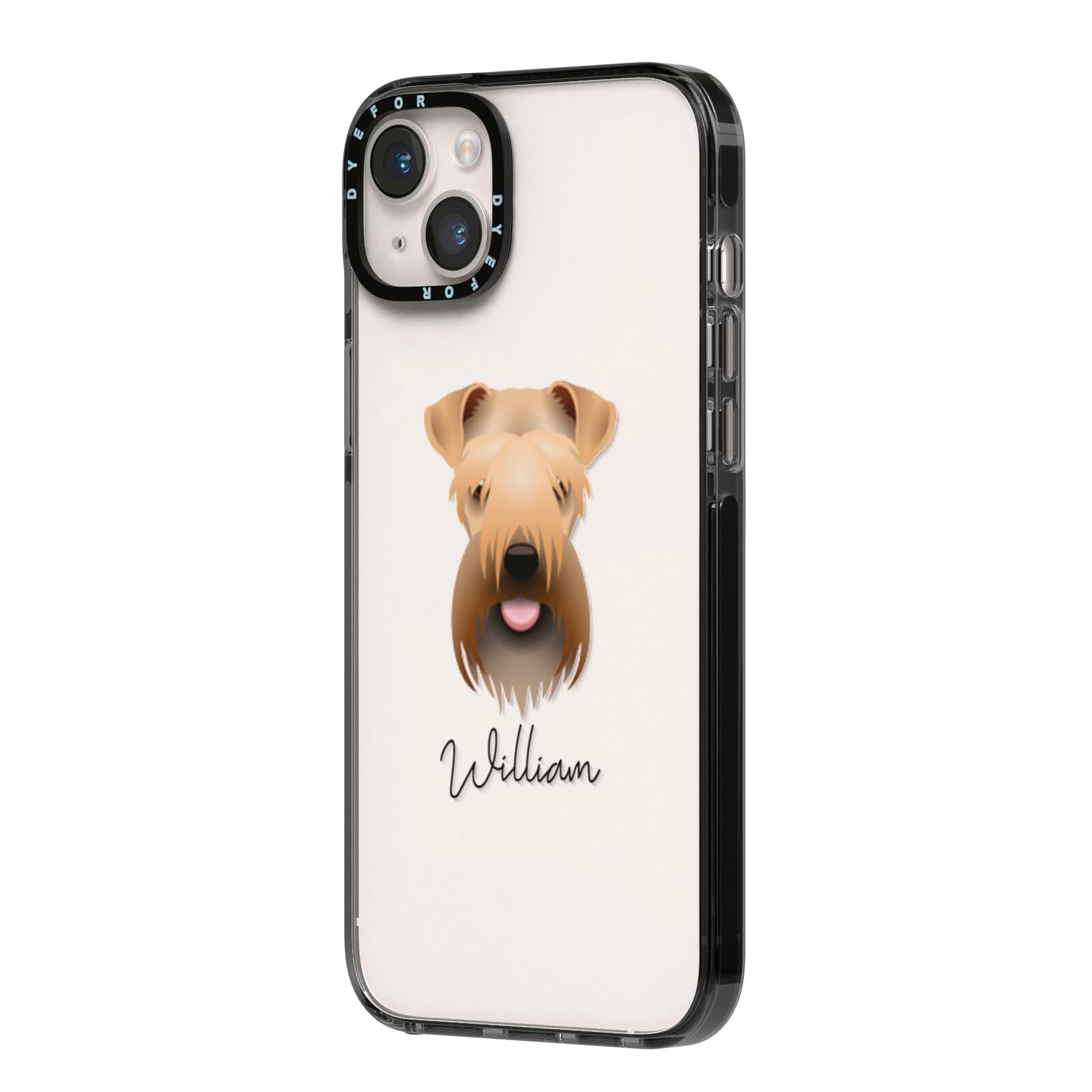 Soft Coated Wheaten Terrier Personalised iPhone 14 Plus Black Impact Case Side Angle on Silver phone