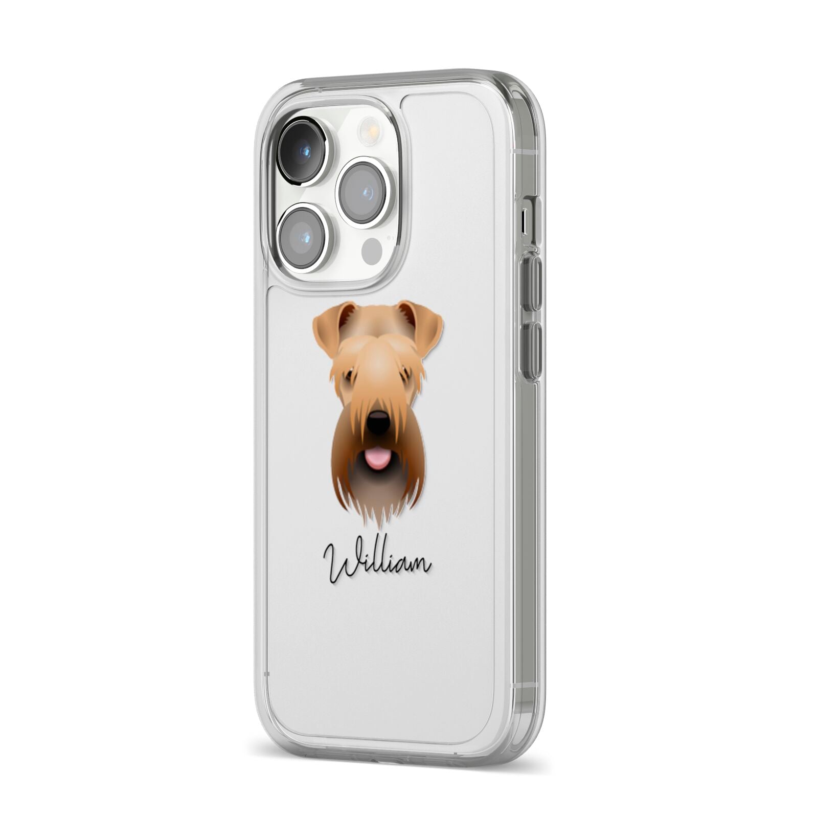Soft Coated Wheaten Terrier Personalised iPhone 14 Pro Clear Tough Case Silver Angled Image