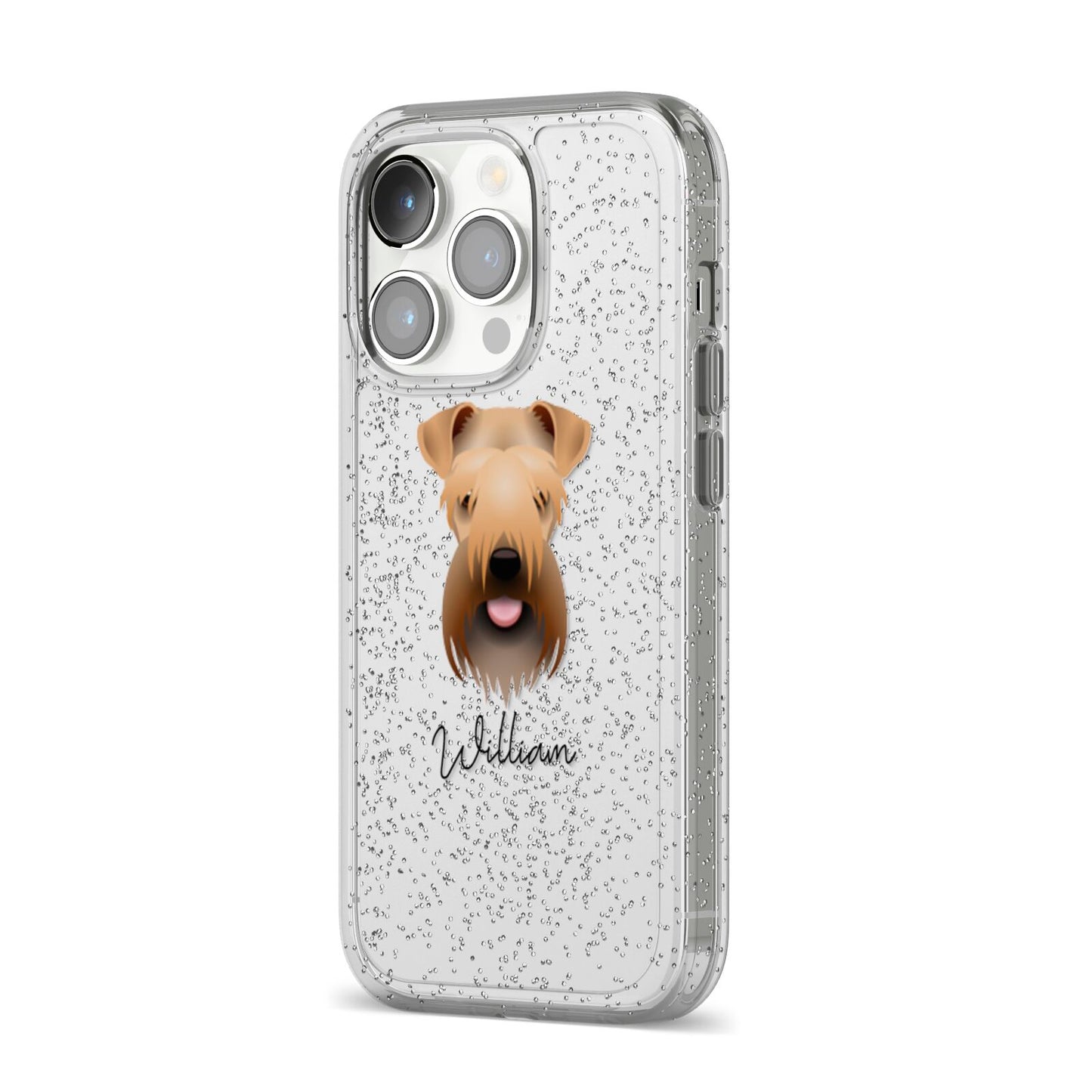 Soft Coated Wheaten Terrier Personalised iPhone 14 Pro Glitter Tough Case Silver Angled Image