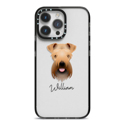 Soft Coated Wheaten Terrier Personalised iPhone 14 Pro Max Black Impact Case on Silver phone