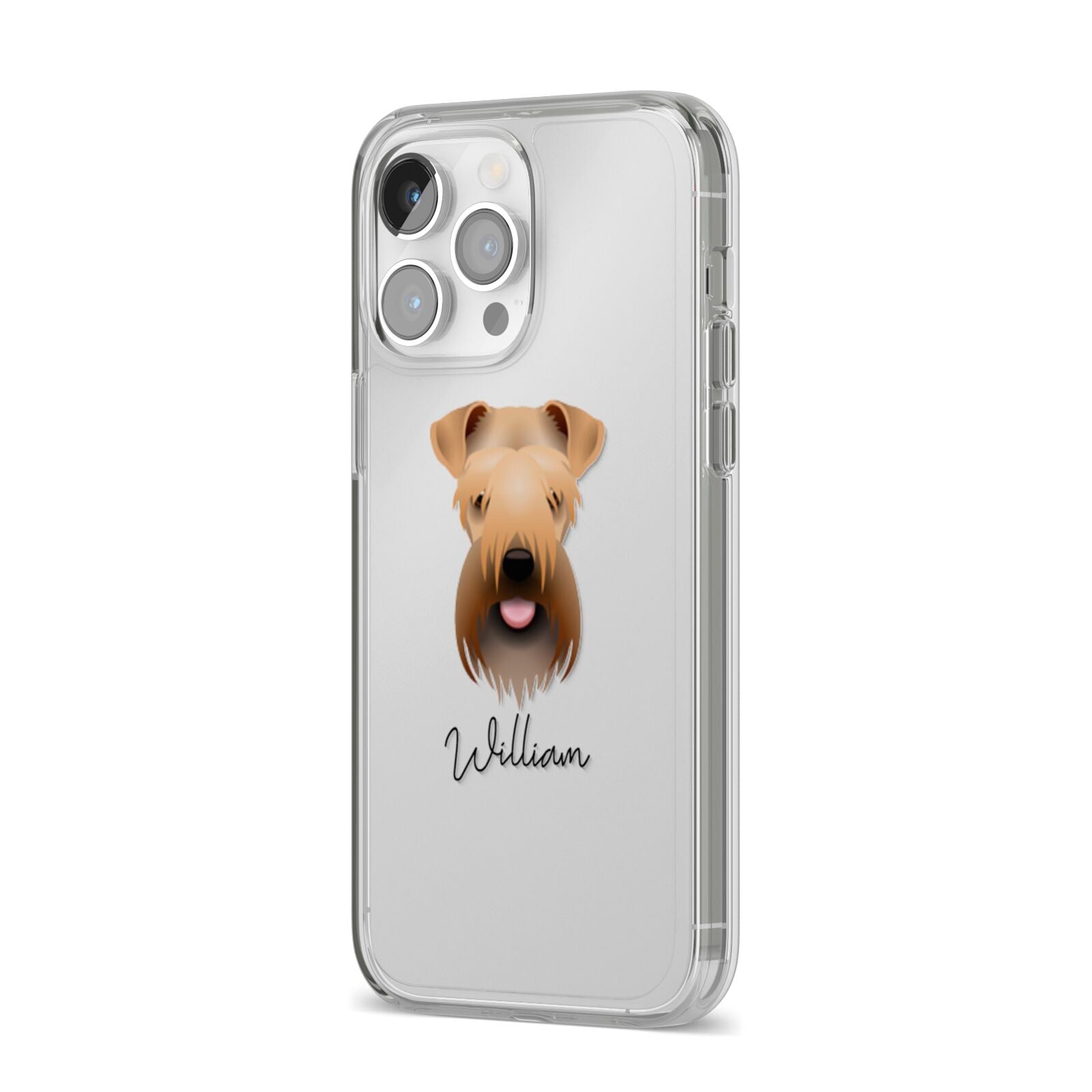 Soft Coated Wheaten Terrier Personalised iPhone 14 Pro Max Clear Tough Case Silver Angled Image