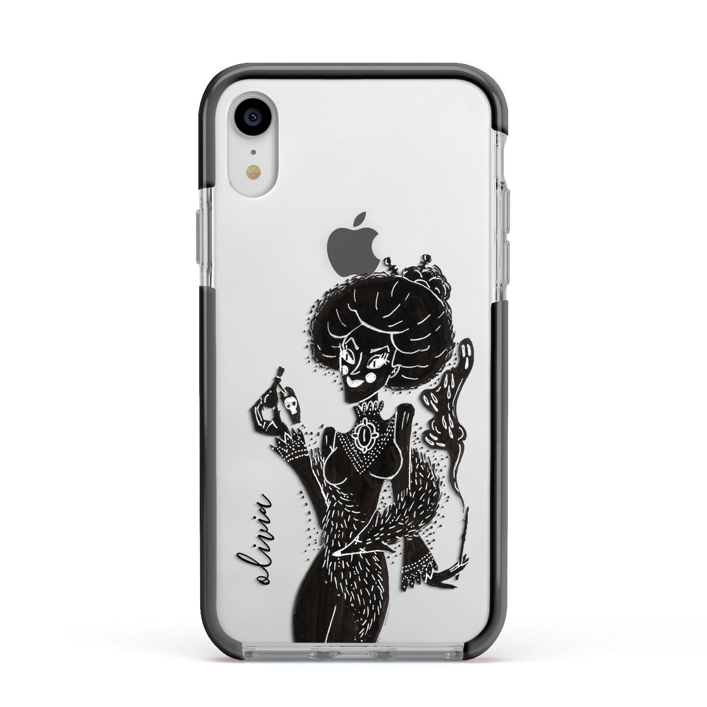 Sophisticated Witch Personalised Apple iPhone XR Impact Case Black Edge on Silver Phone