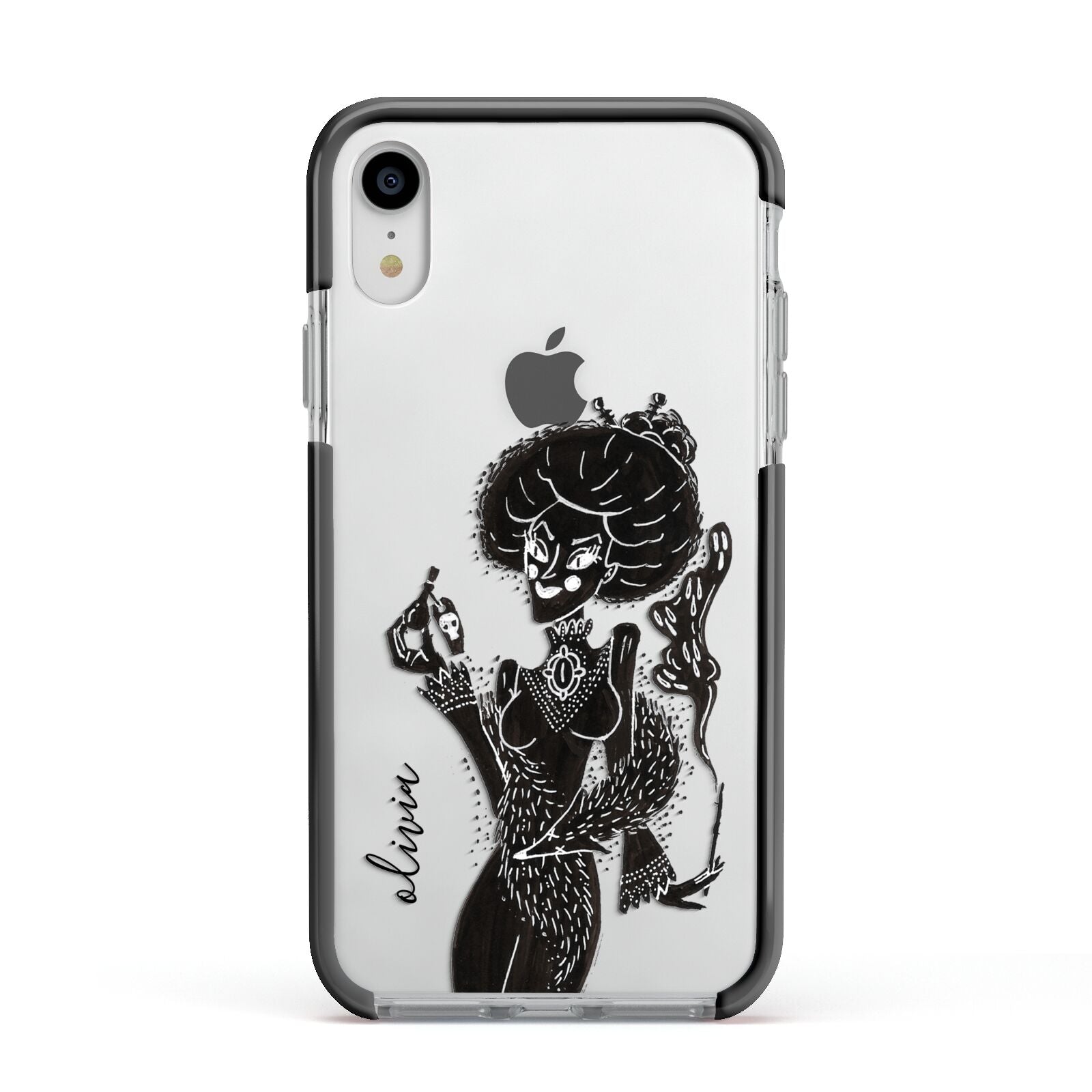 Sophisticated Witch Personalised Apple iPhone XR Impact Case Black Edge on Silver Phone