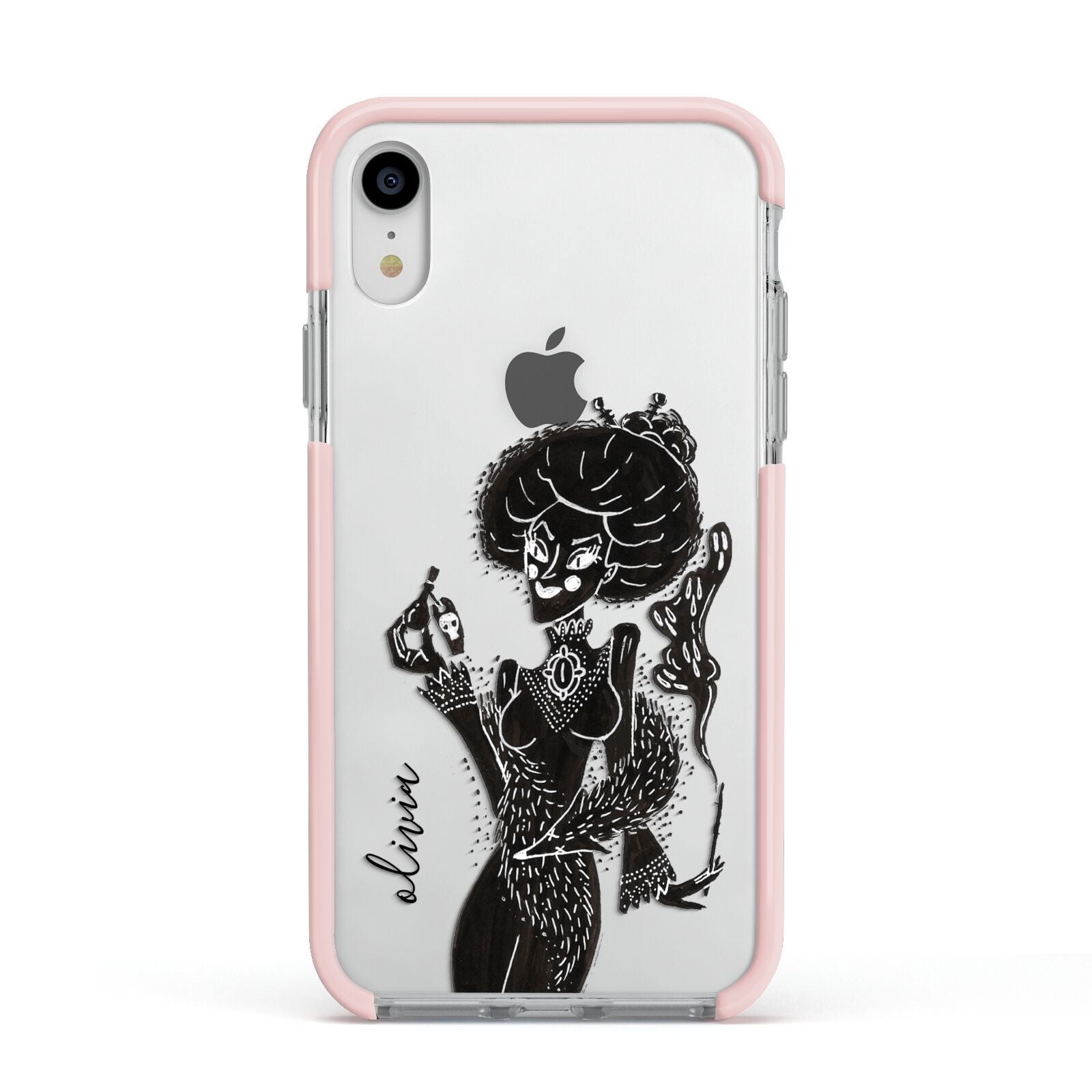 Sophisticated Witch Personalised Apple iPhone XR Impact Case Pink Edge on Silver Phone