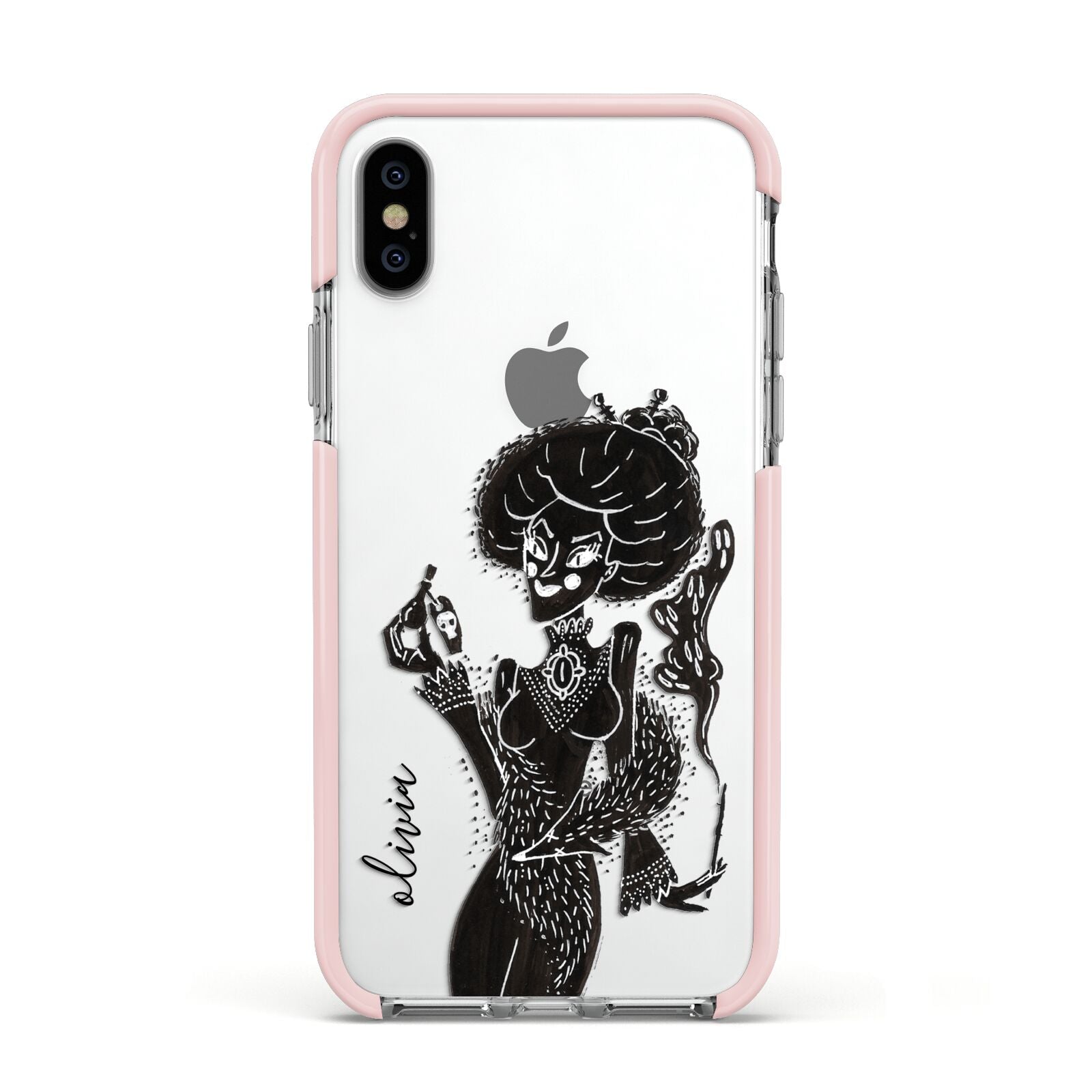 Sophisticated Witch Personalised Apple iPhone Xs Impact Case Pink Edge on Silver Phone