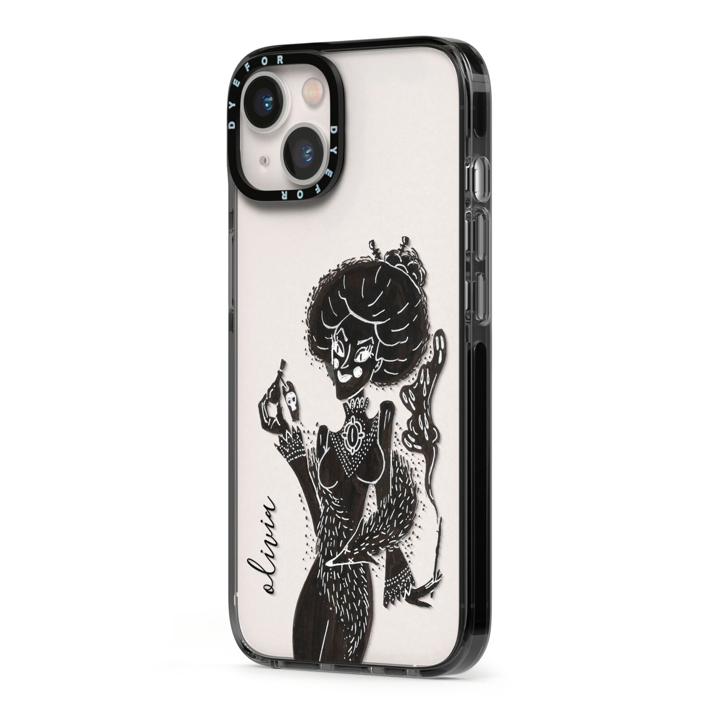 Sophisticated Witch Personalised iPhone 13 Black Impact Case Side Angle on Silver phone