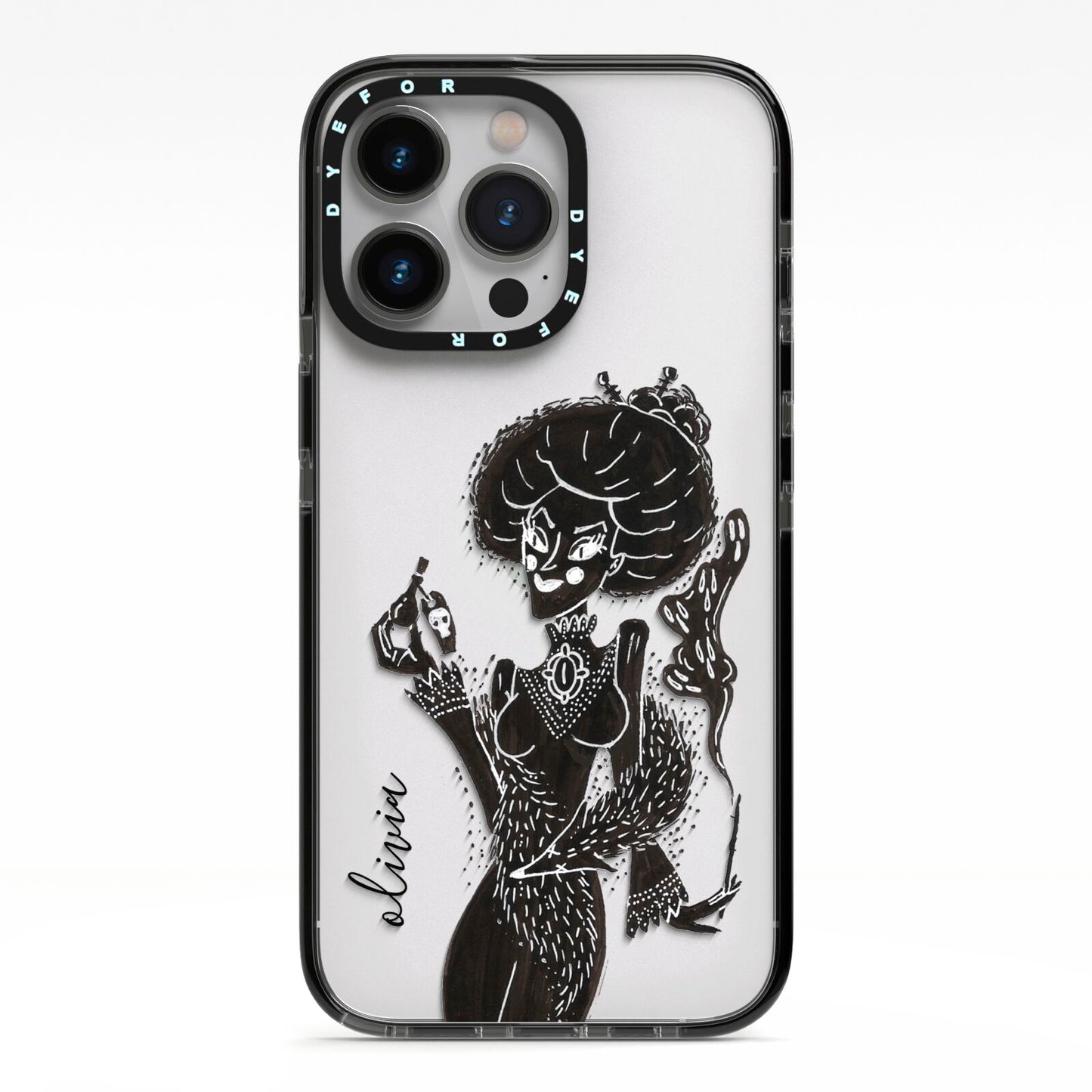 Sophisticated Witch Personalised iPhone 13 Pro Black Impact Case on Silver phone
