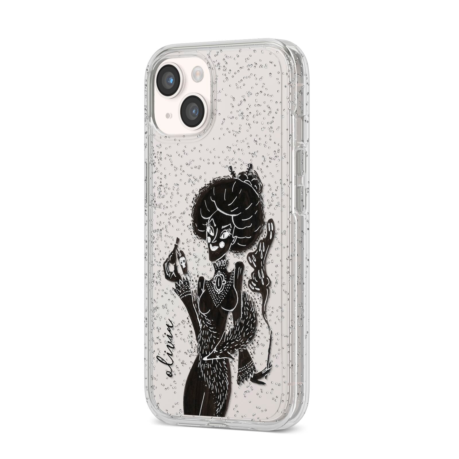 Sophisticated Witch Personalised iPhone 14 Glitter Tough Case Starlight Angled Image