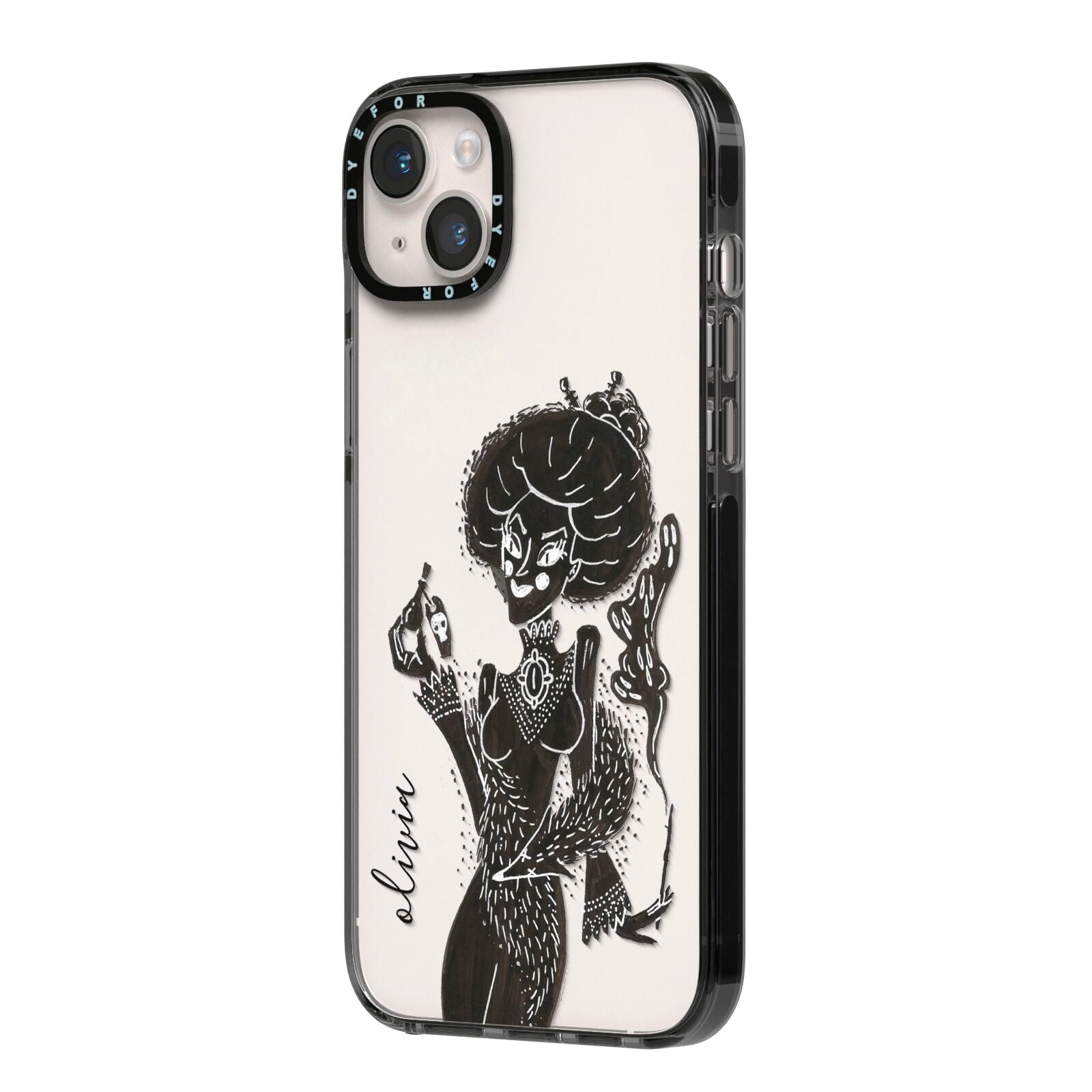 Sophisticated Witch Personalised iPhone 14 Plus Black Impact Case Side Angle on Silver phone