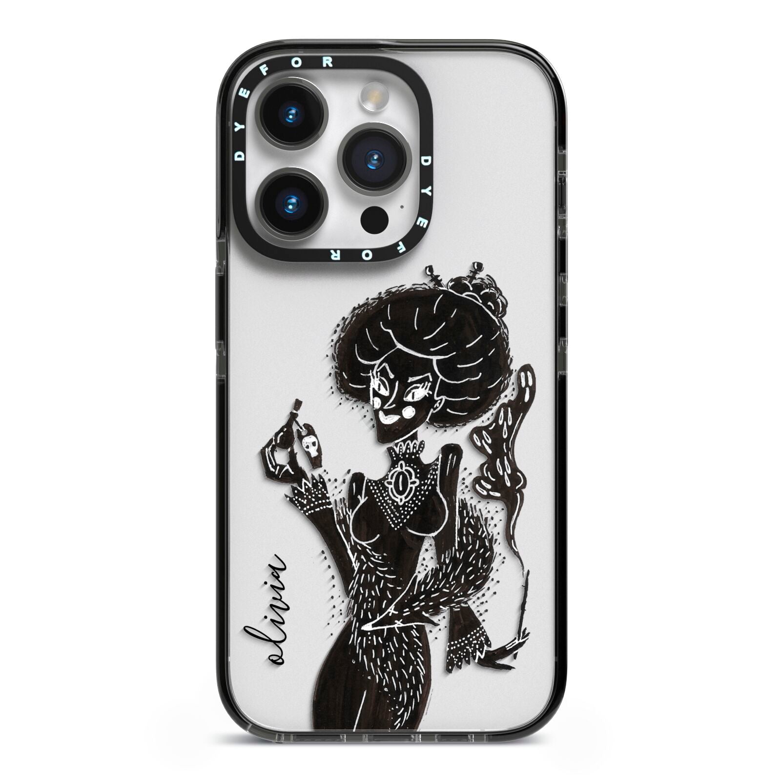 Sophisticated Witch Personalised iPhone 14 Pro Black Impact Case on Silver phone