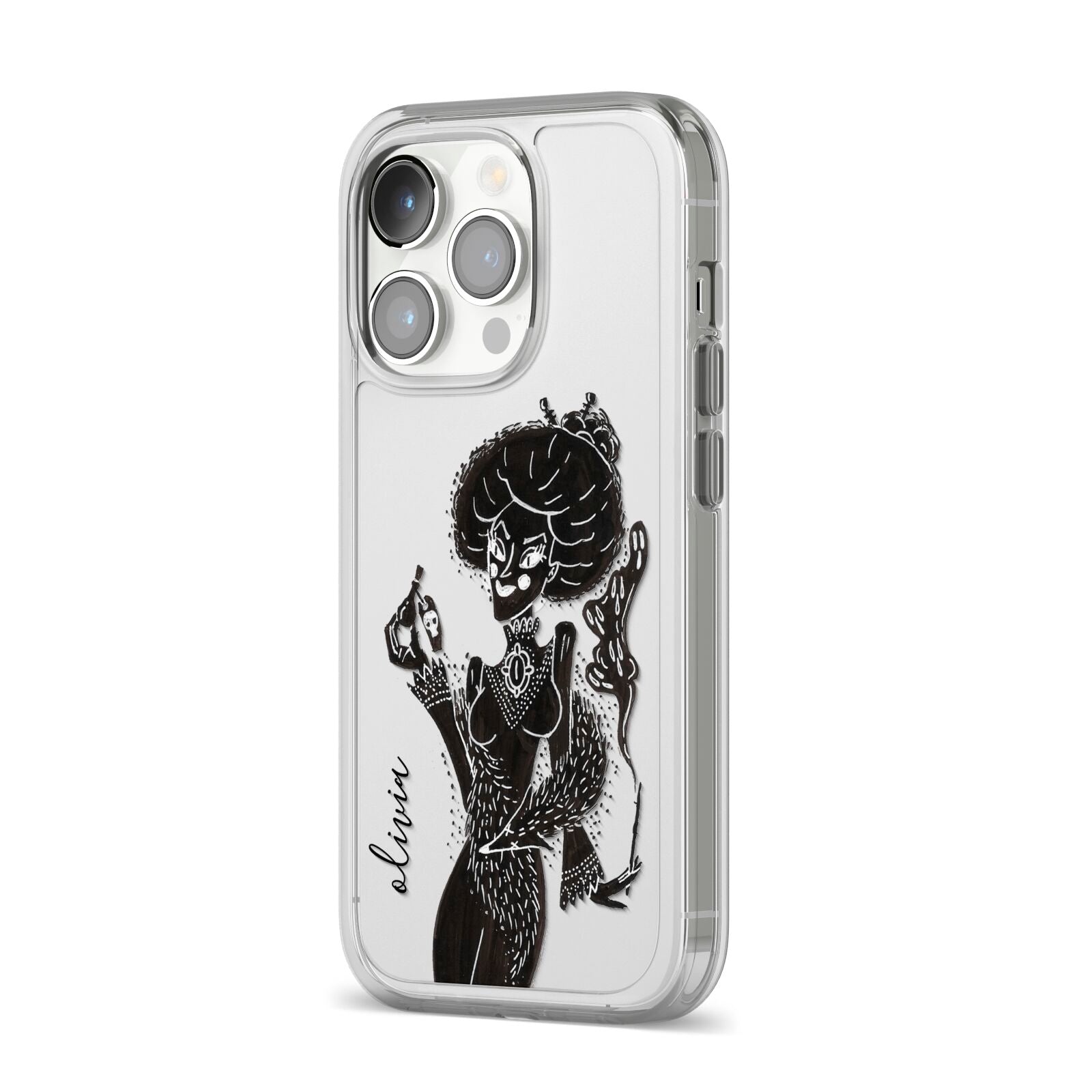 Sophisticated Witch Personalised iPhone 14 Pro Clear Tough Case Silver Angled Image