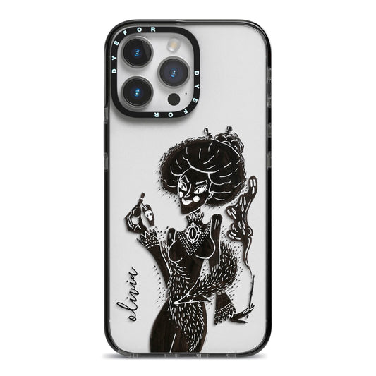 Sophisticated Witch Personalised iPhone 14 Pro Max Black Impact Case on Silver phone