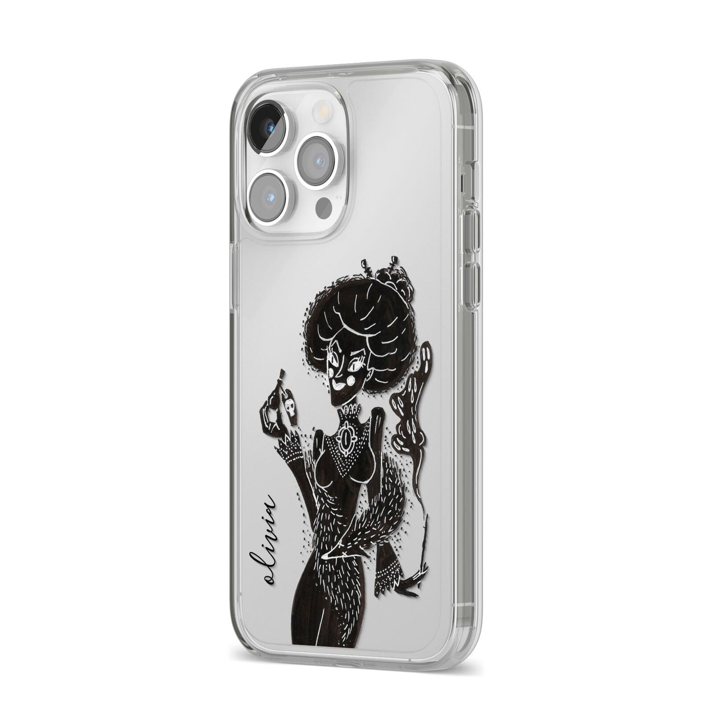 Sophisticated Witch Personalised iPhone 14 Pro Max Clear Tough Case Silver Angled Image