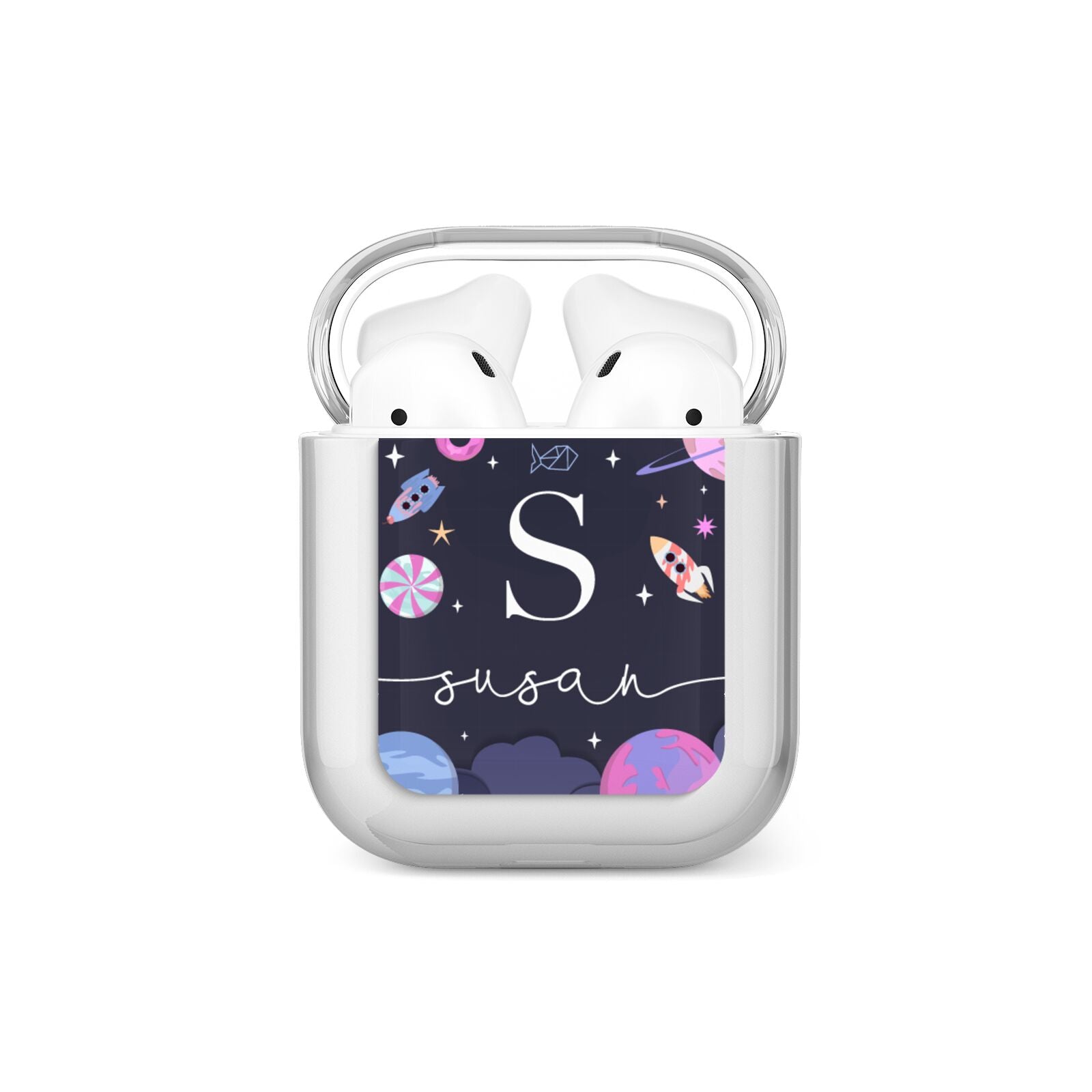 Space Personalised Initial Name AirPods Case