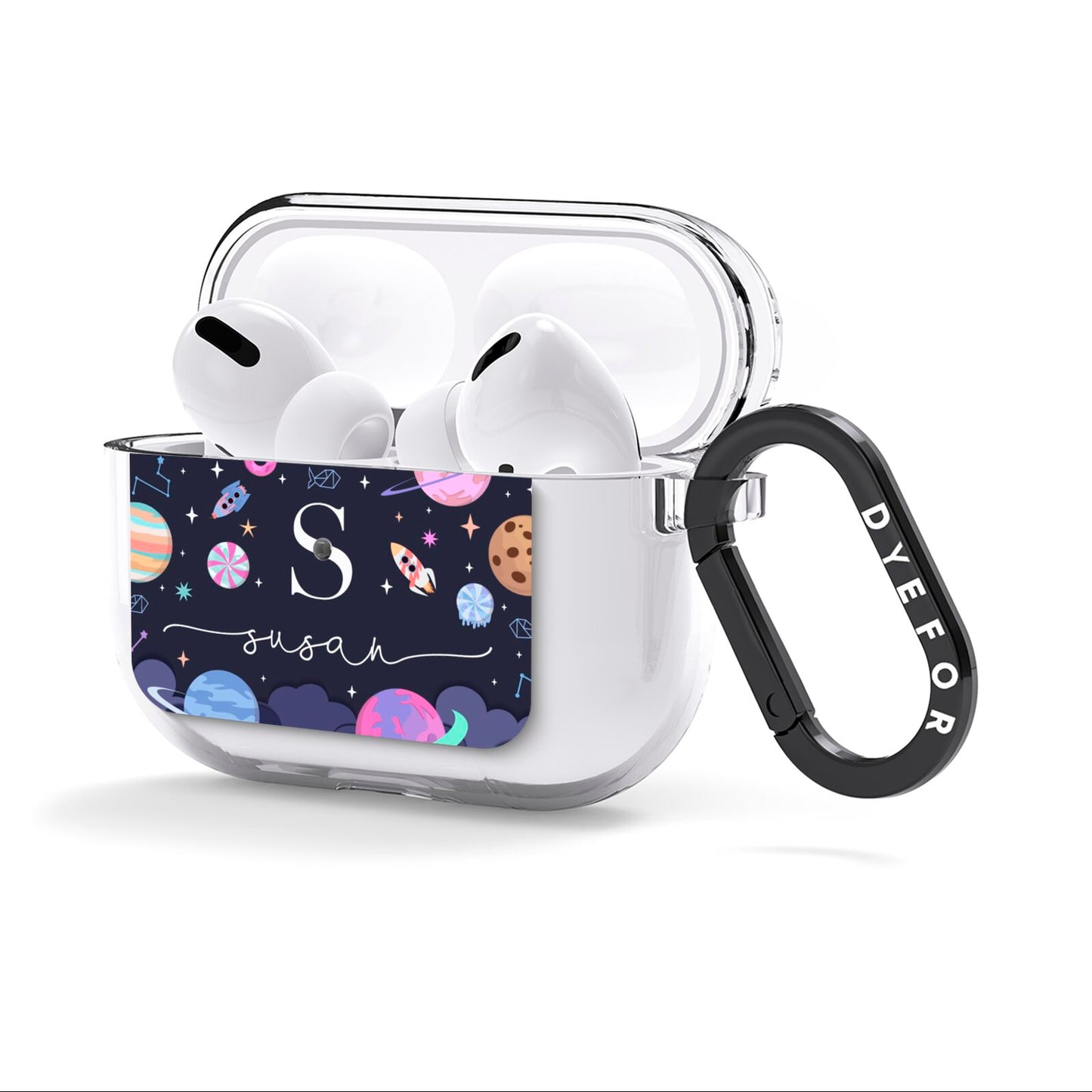 Space Personalised Initial Name AirPods Clear Case 3rd Gen Side Image
