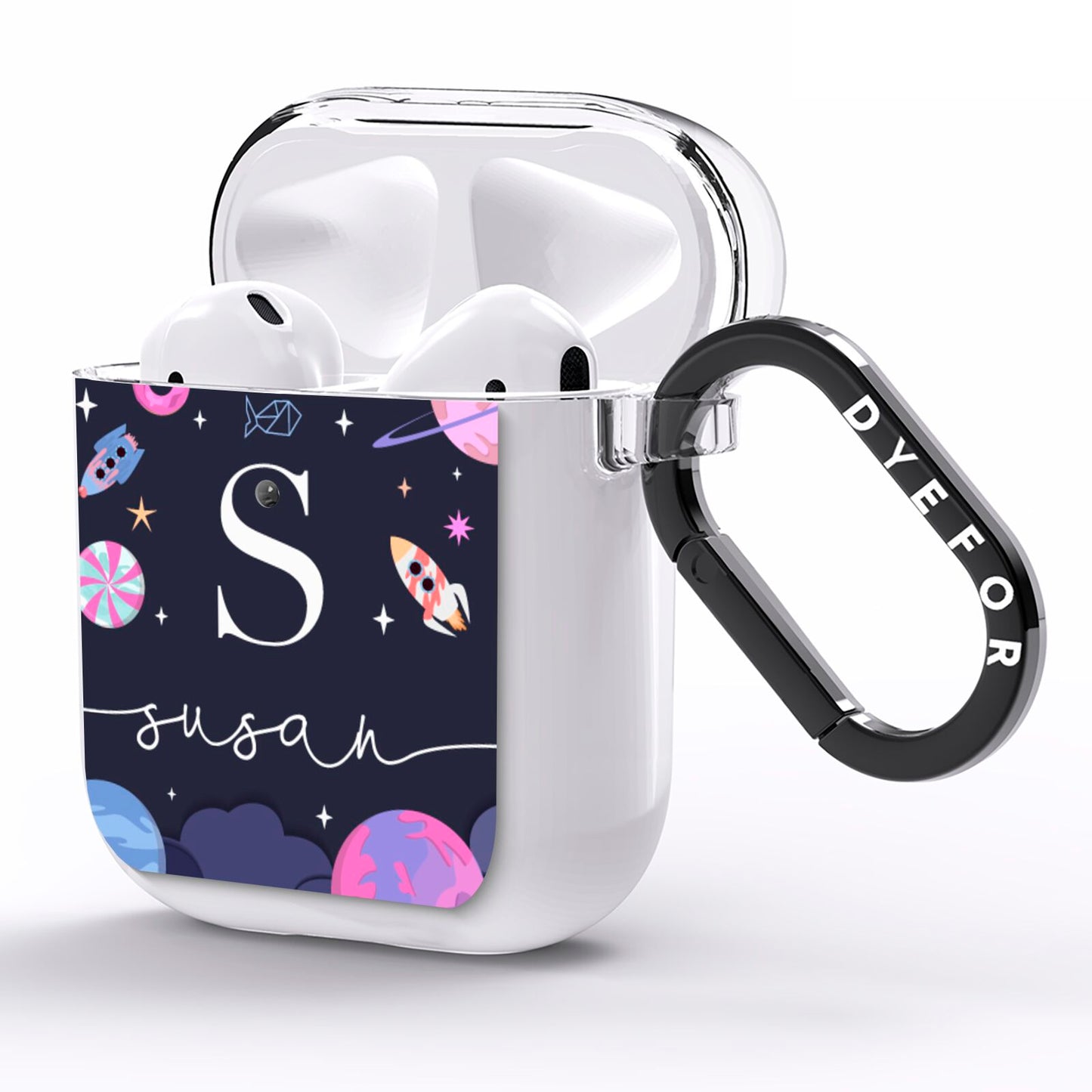 Space Personalised Initial Name AirPods Clear Case Side Image