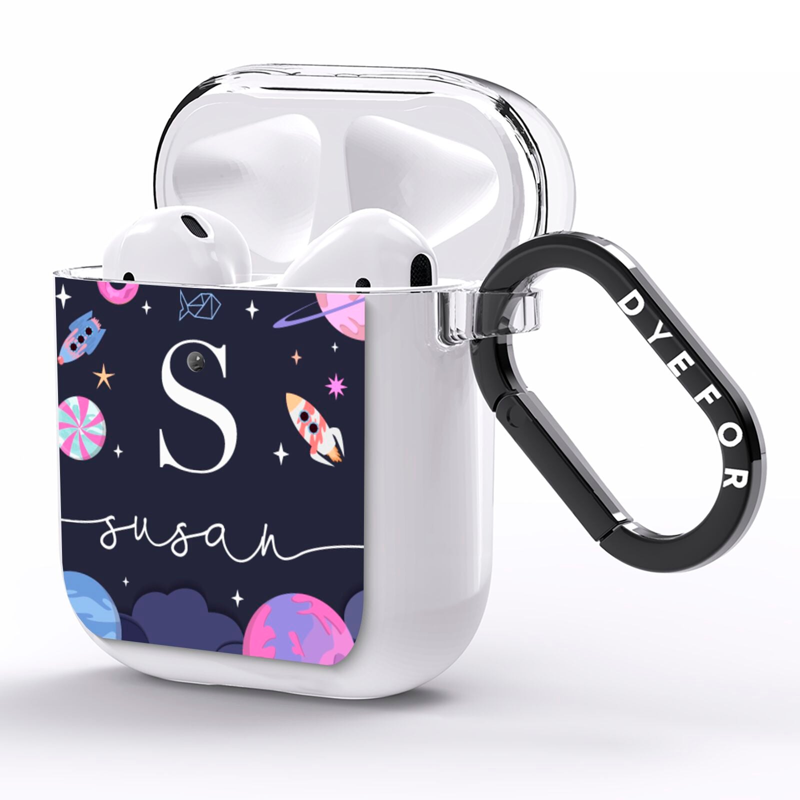Space Personalised Initial Name AirPods Clear Case Side Image