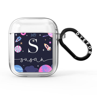 Space Personalised Initial Name AirPods Clear Case