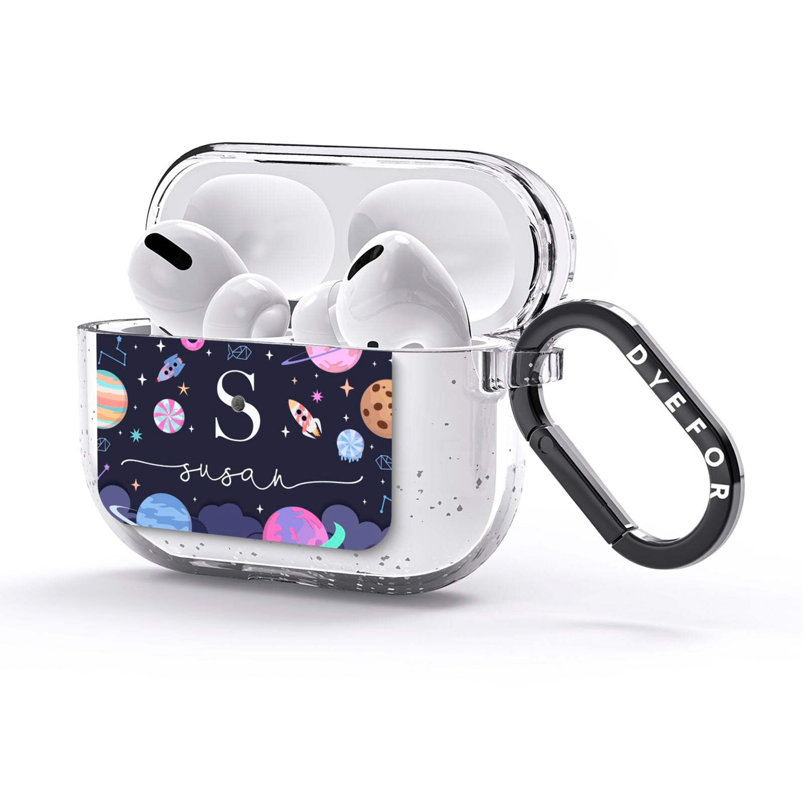 Space Personalised Initial Name AirPods Glitter Case 3rd Gen Side Image