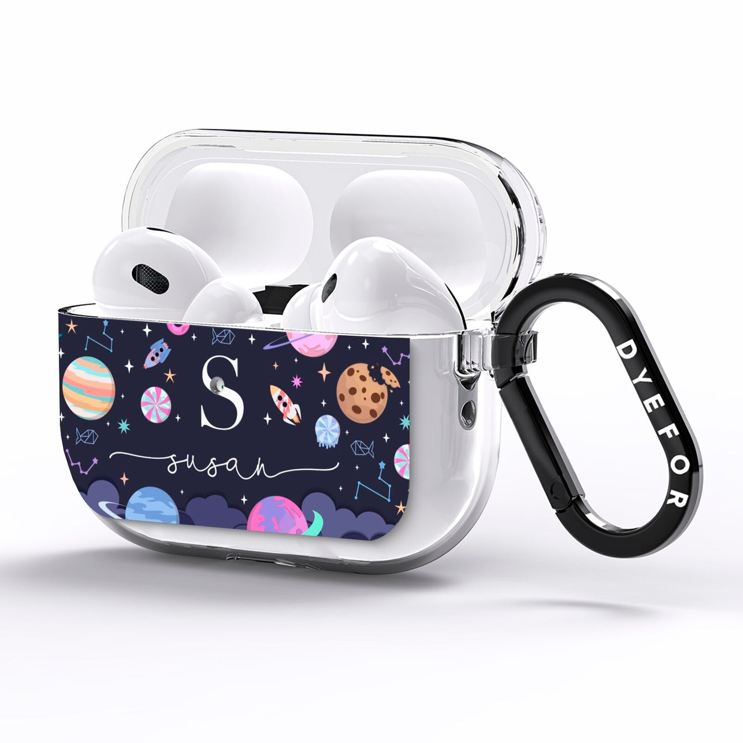 Space Personalised Initial Name AirPods Pro Clear Case Side Image